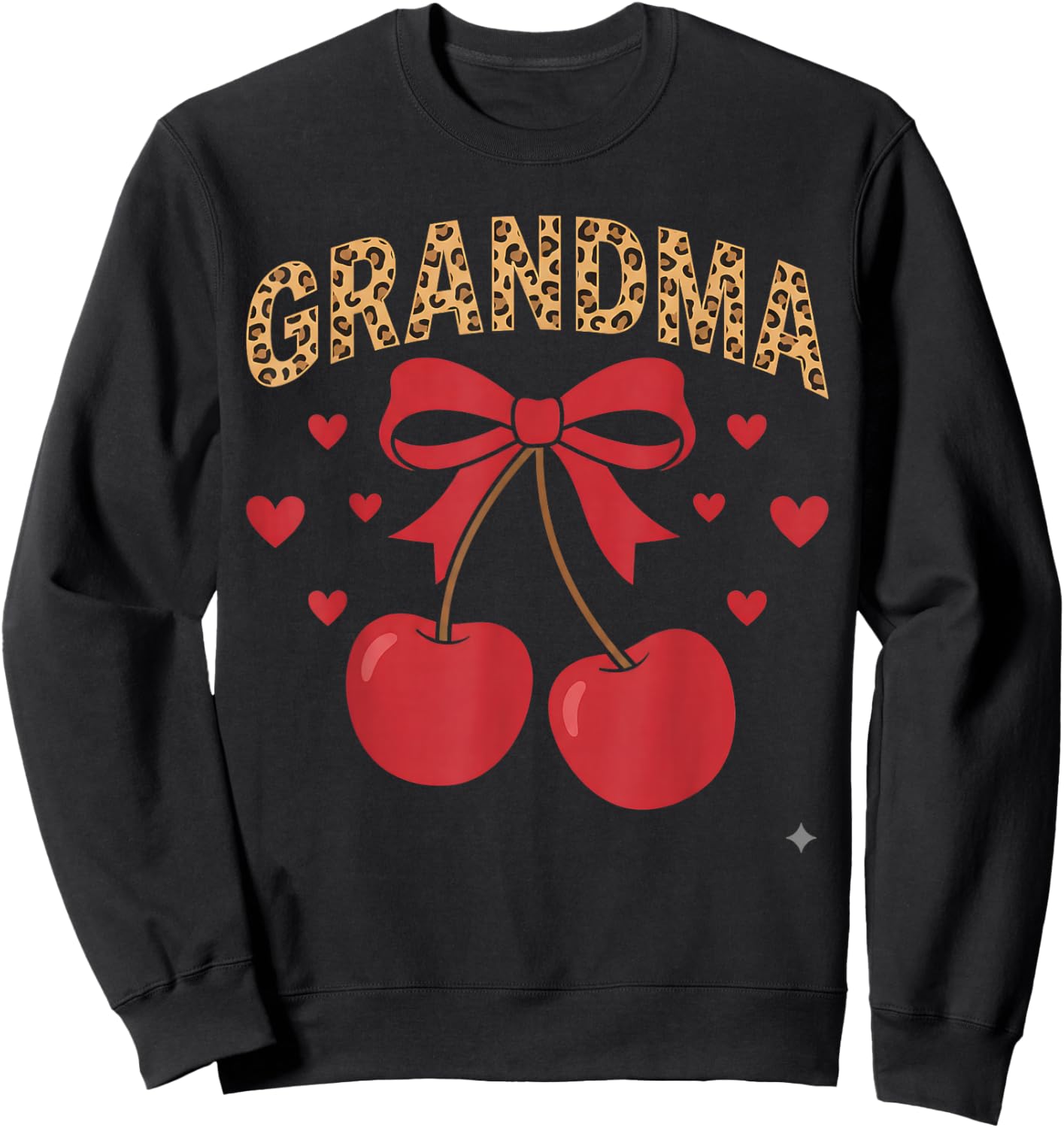 Funny Grandma Leopard Cherry Retro Vintage Family Style Sweatshirt - Sweatshirt | Black
