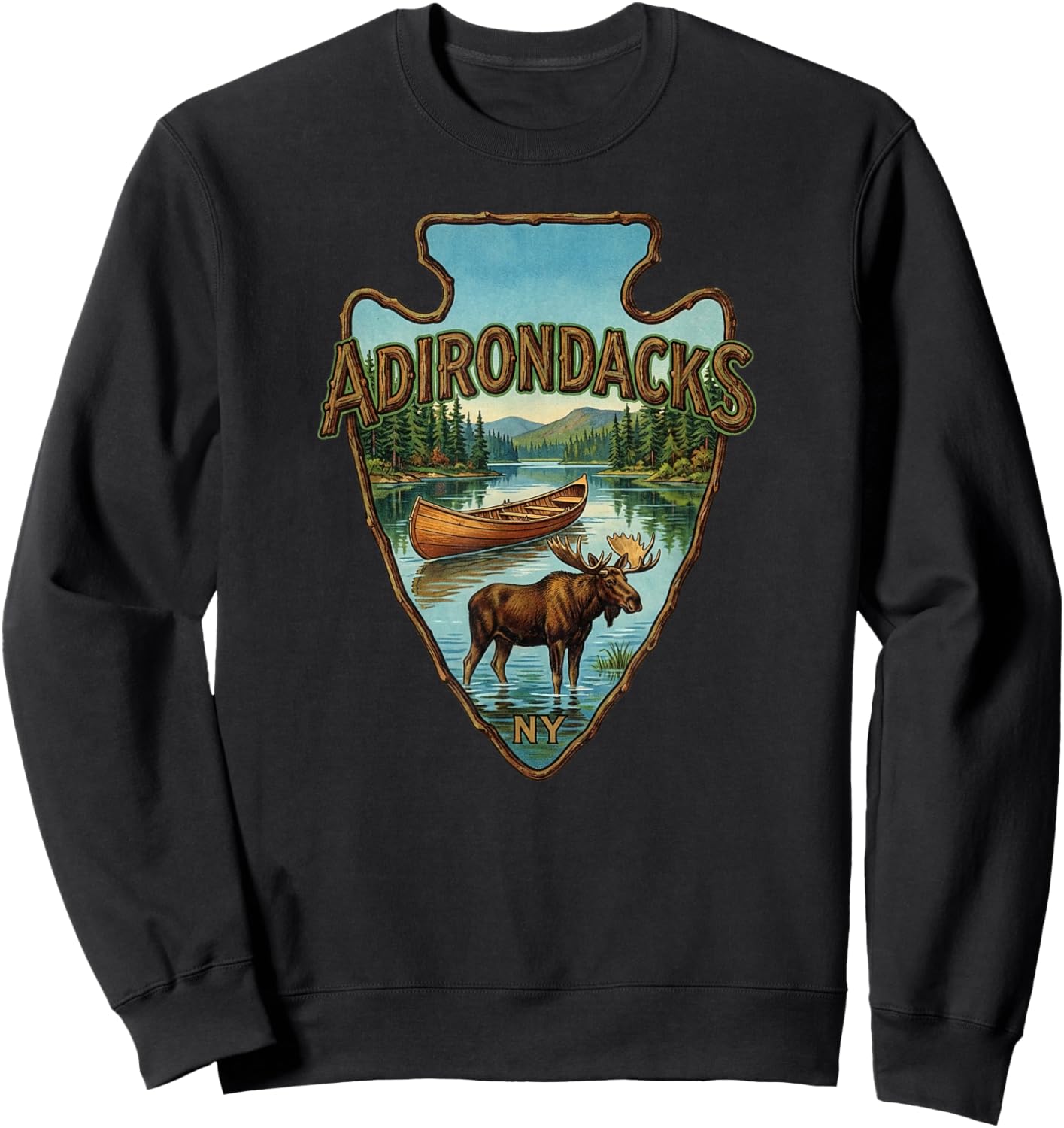 Adirondacks, New York, Retro Sweatshirt - Sweatshirt | Black