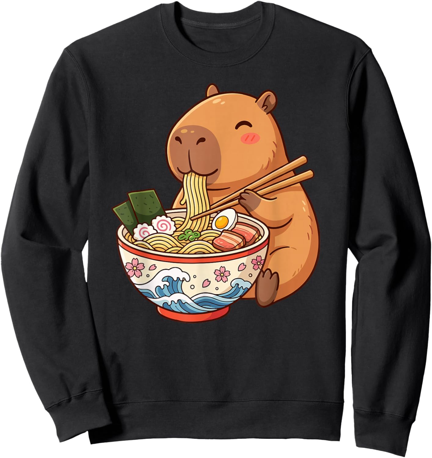Adorable Capybara Eating Ramen Kawaii Design for Kids Sweatshirt - Sweatshirt | Black