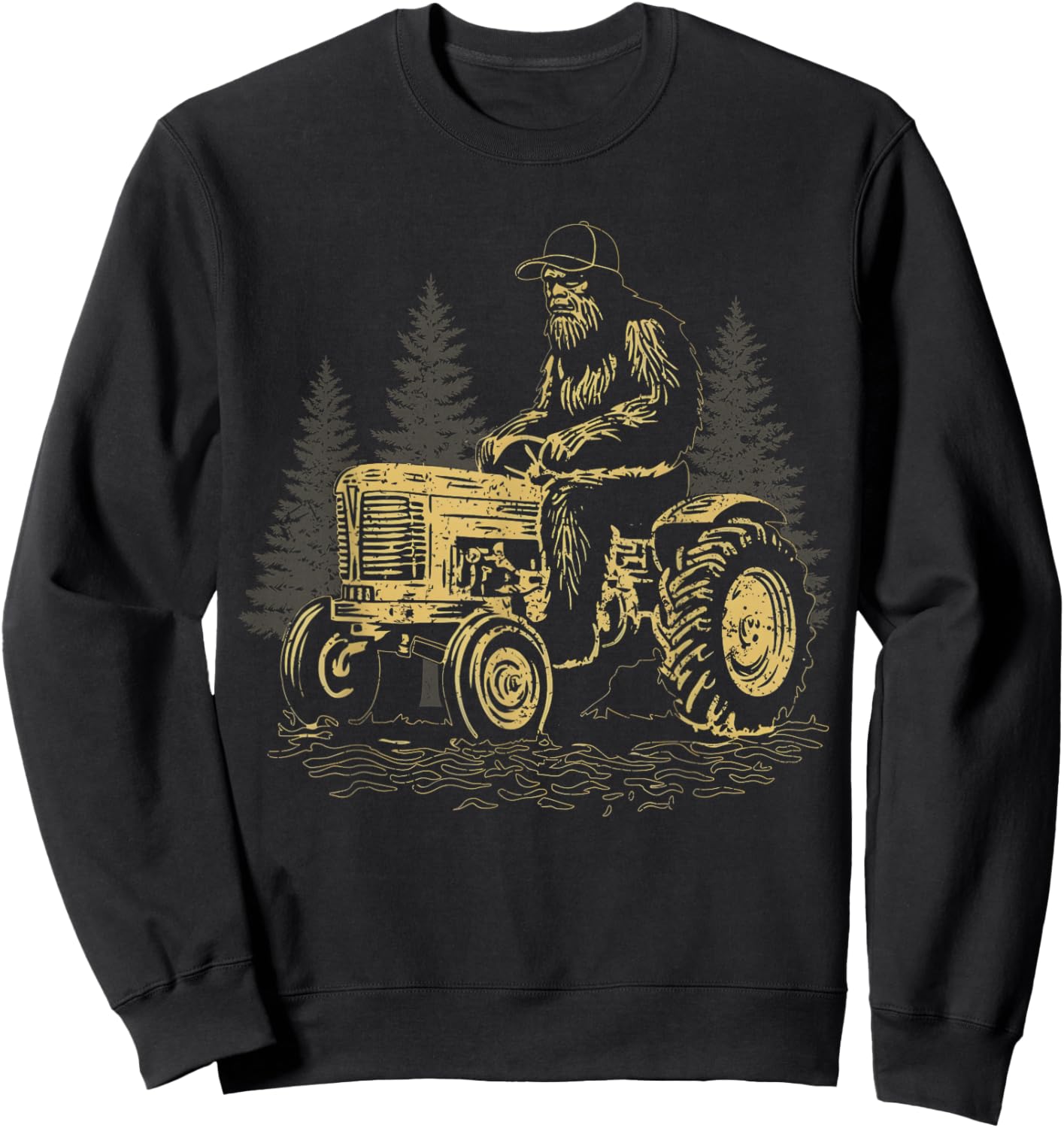 Bigfoot Farmer Riding Tractor Sasquatch Farming Dad Retro Sweatshirt - Sweatshirt | Black