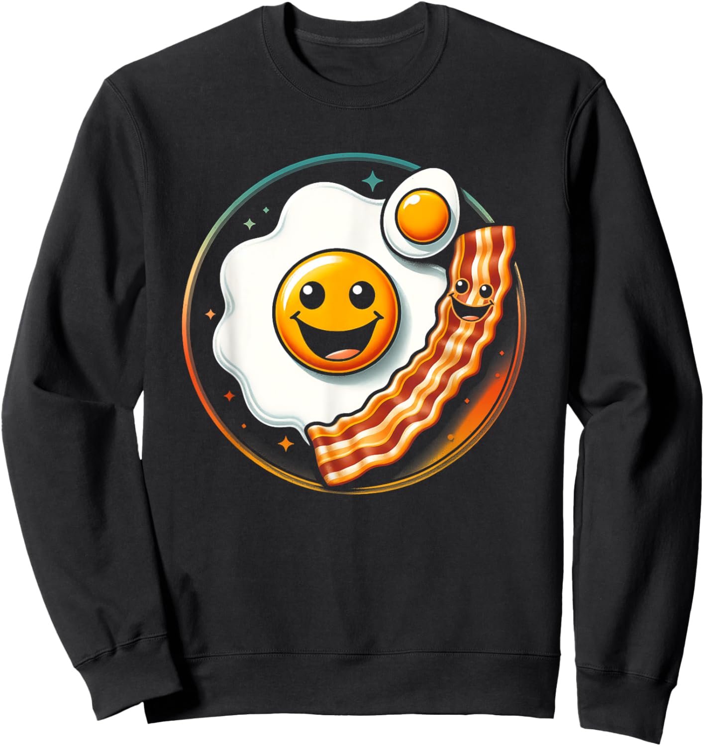 Egg and Bacon Smile Face Funny Breakfast Food Lover Meme Sweatshirt - Sweatshirt | Black