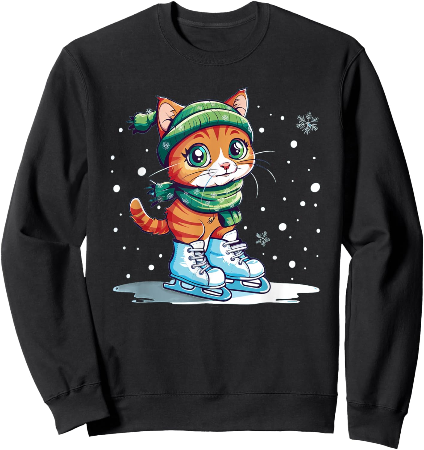 Cute Cat with Ice skating Shoes Men Women Kids Sweatshirt - Sweatshirt | Black