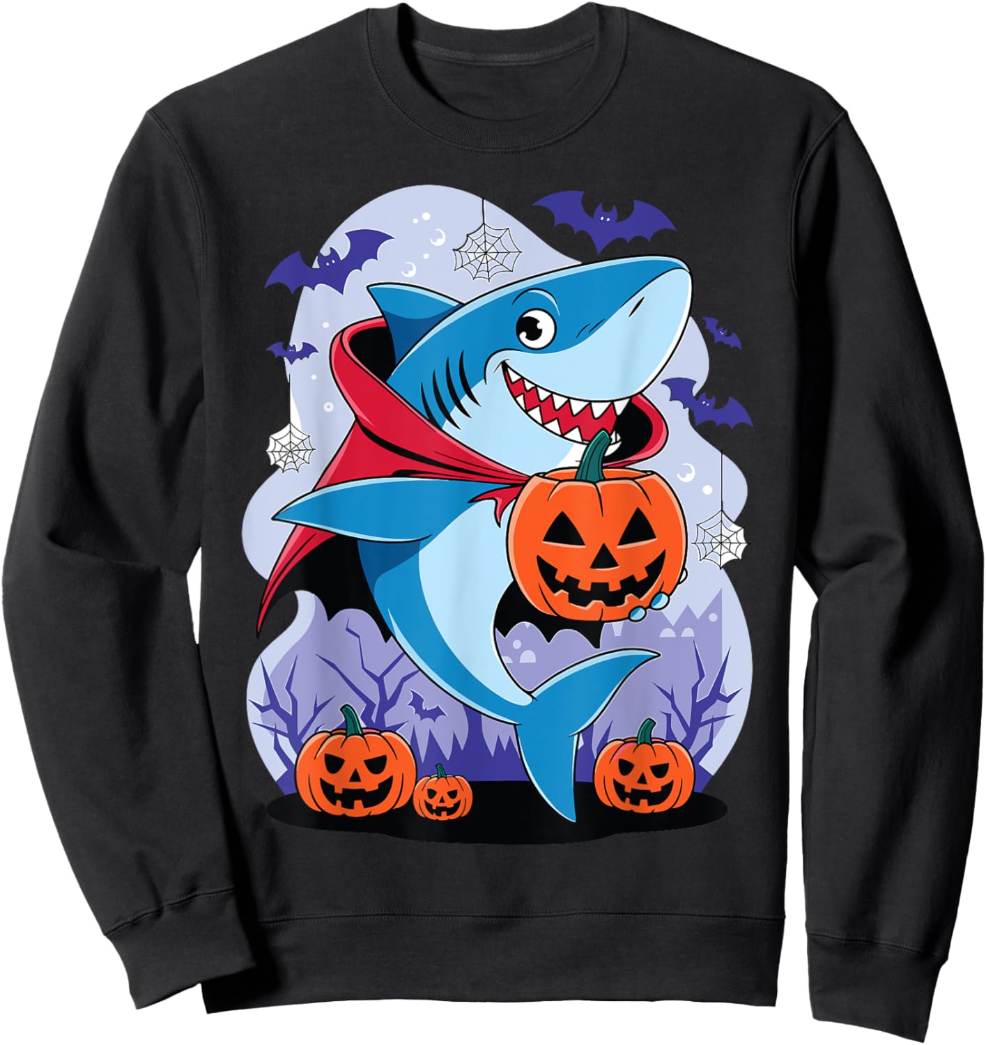 Shark Halloween Shark Pumpkin Shark Costume Halloween Funny Sweatshirt - Sweatshirt | Black