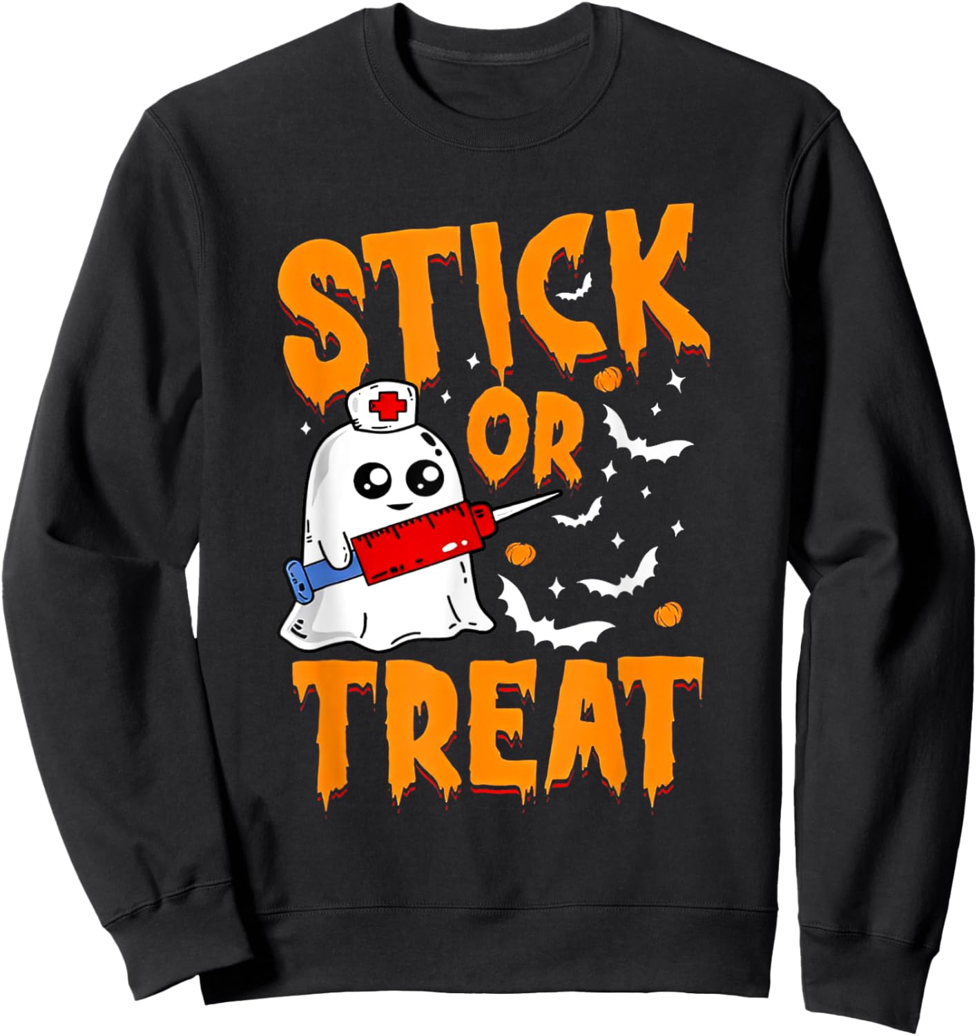 Stick or Treat Nurse Funny Halloween Sweatshirt - Sweatshirt | Black