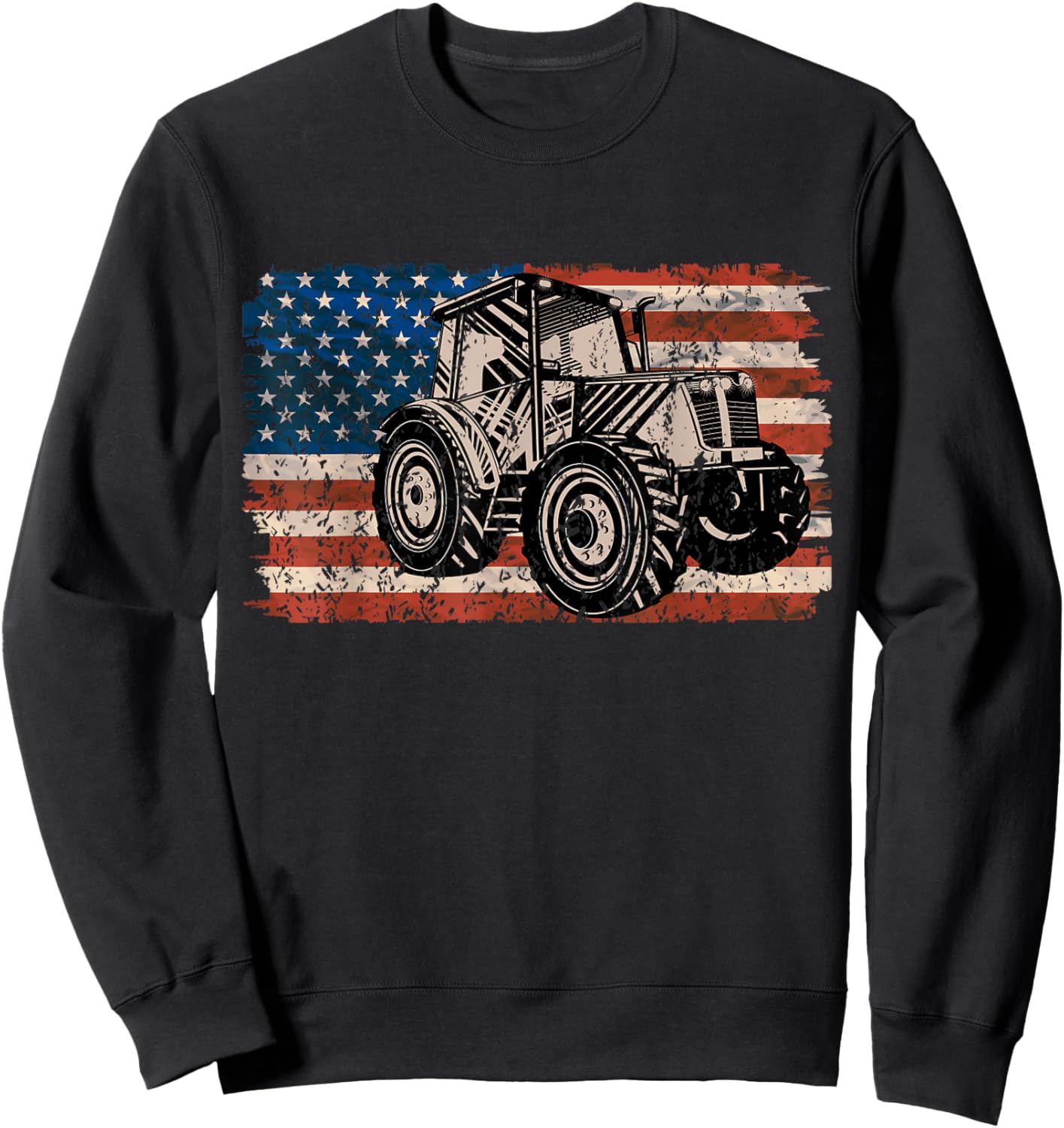 Farmer Farm Tractor American Flag Patriotic Farming Sweatshirt - Sweatshirt | Black