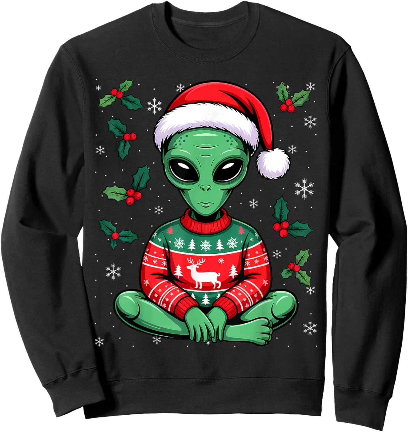 Cute Funny Alien Ugly Christmas Sweater Sweatshirt - Sweatshirt | Black