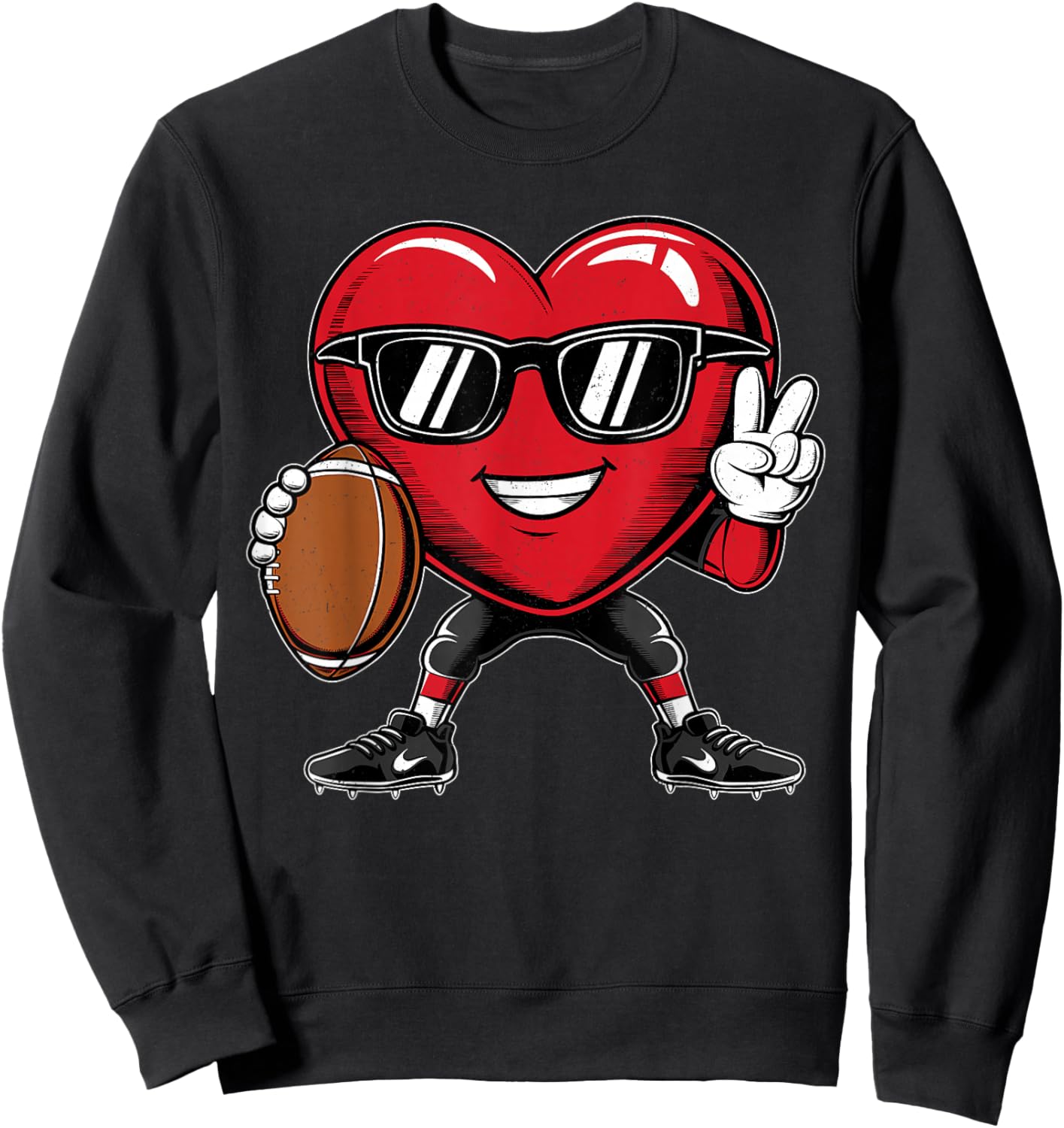 Valentine's Day Heart Playing Football Boys Girls Kids Sweatshirt - Sweatshirt | Black
