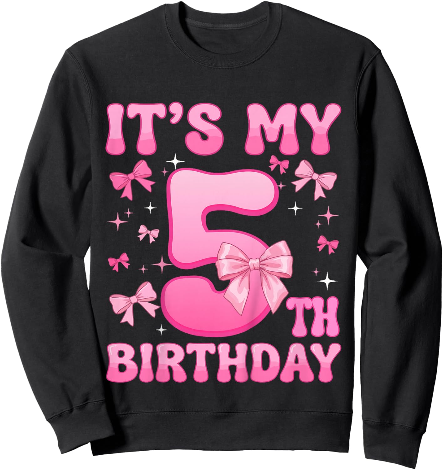 Kids 5th Birthday Shirt Girl Coquette Bow Kids Five 5 Year Old Sweatshirt - Sweatshirt | Black