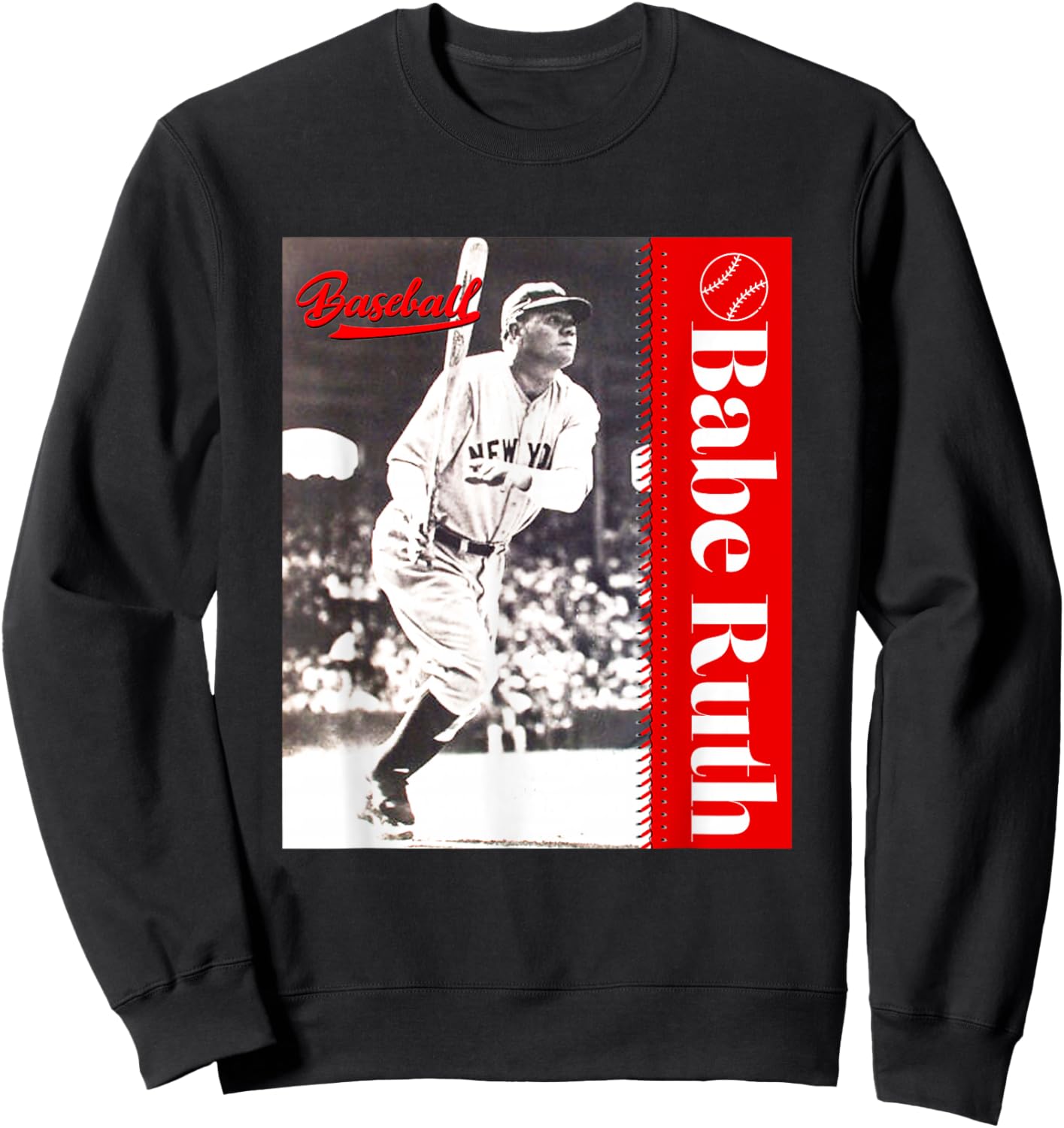 Great Moment Store -Adult Baseball , Black, Small, Short Sleeve, Classic Fit, , Baseball Player Pattern Sweatshirt - Sweatshirt | Black