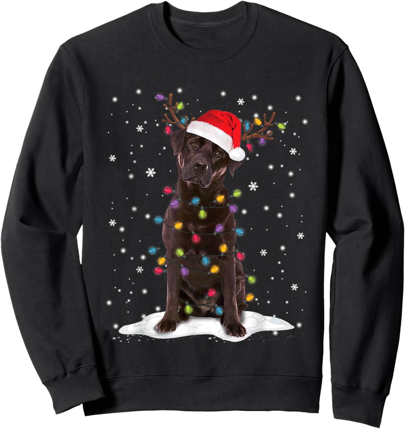 Chocolate Lab Labrador Christmas Tree Lights Pajama Dog Xmas Sweatshirt - Sweatshirt | Black