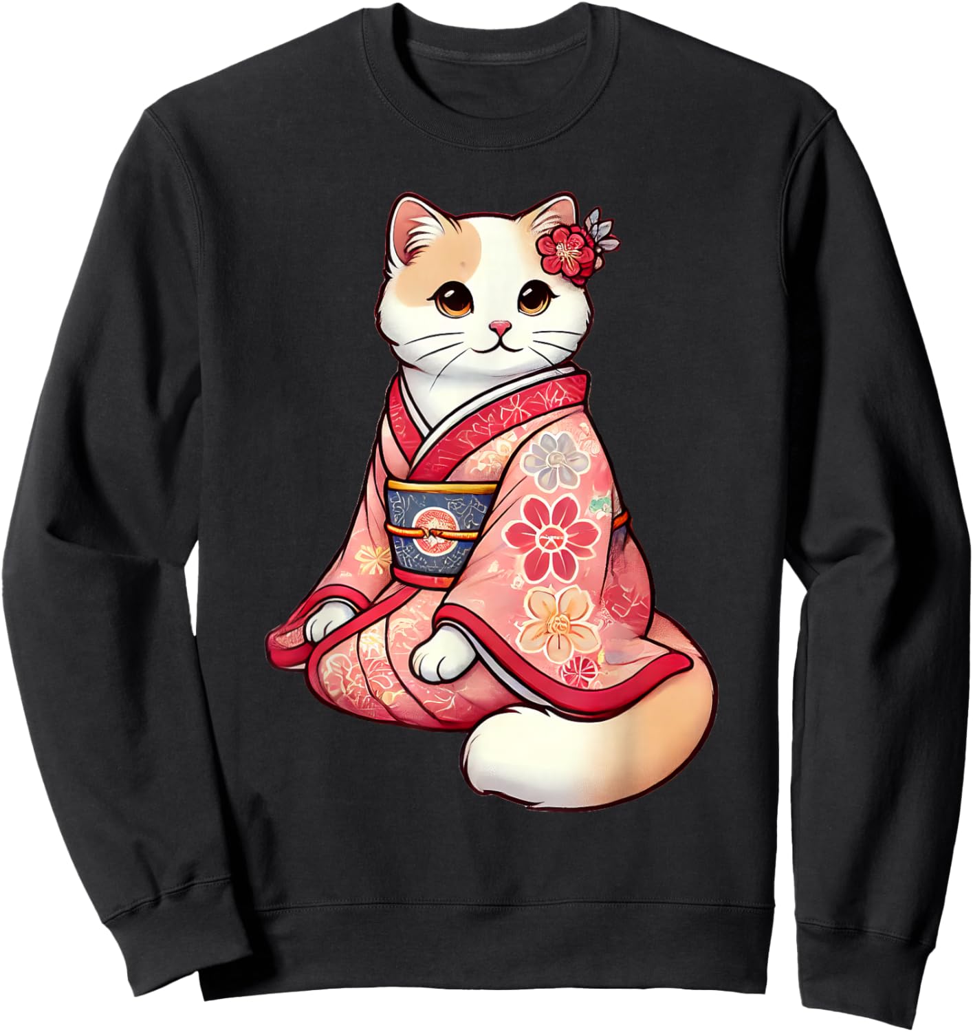 Anime Kawaii Cat Japanese Kimono Sweatshirt - Sweatshirt | Black