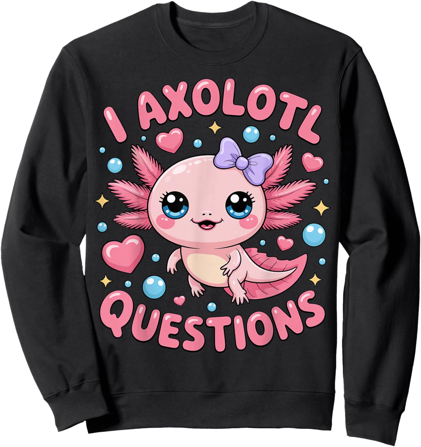 Girls I Axolotl Questions Coquette Bow Axolotl Kawaii Sweatshirt - Sweatshirt | Black