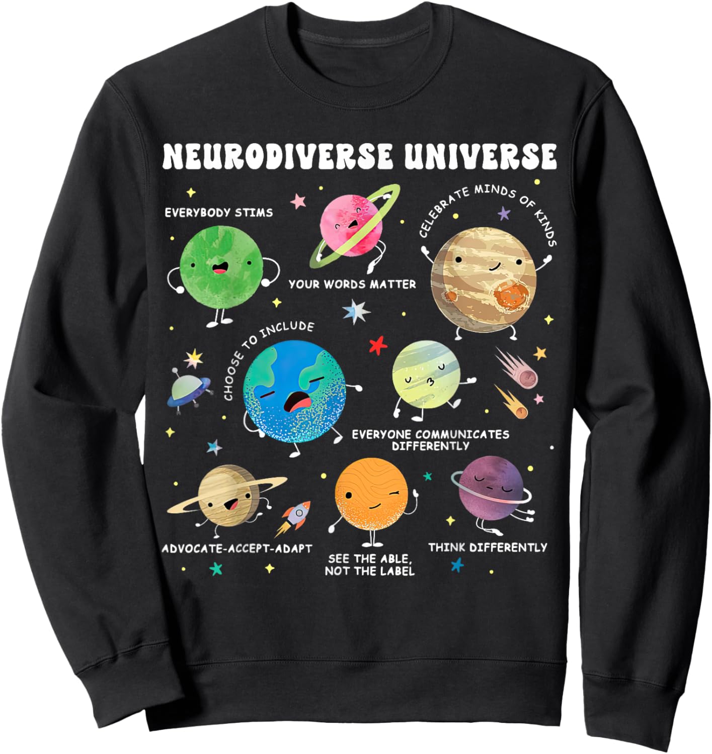 Neurodiverse Universe Space Planet Special Education Teacher Sweatshirt - Sweatshirt | Black