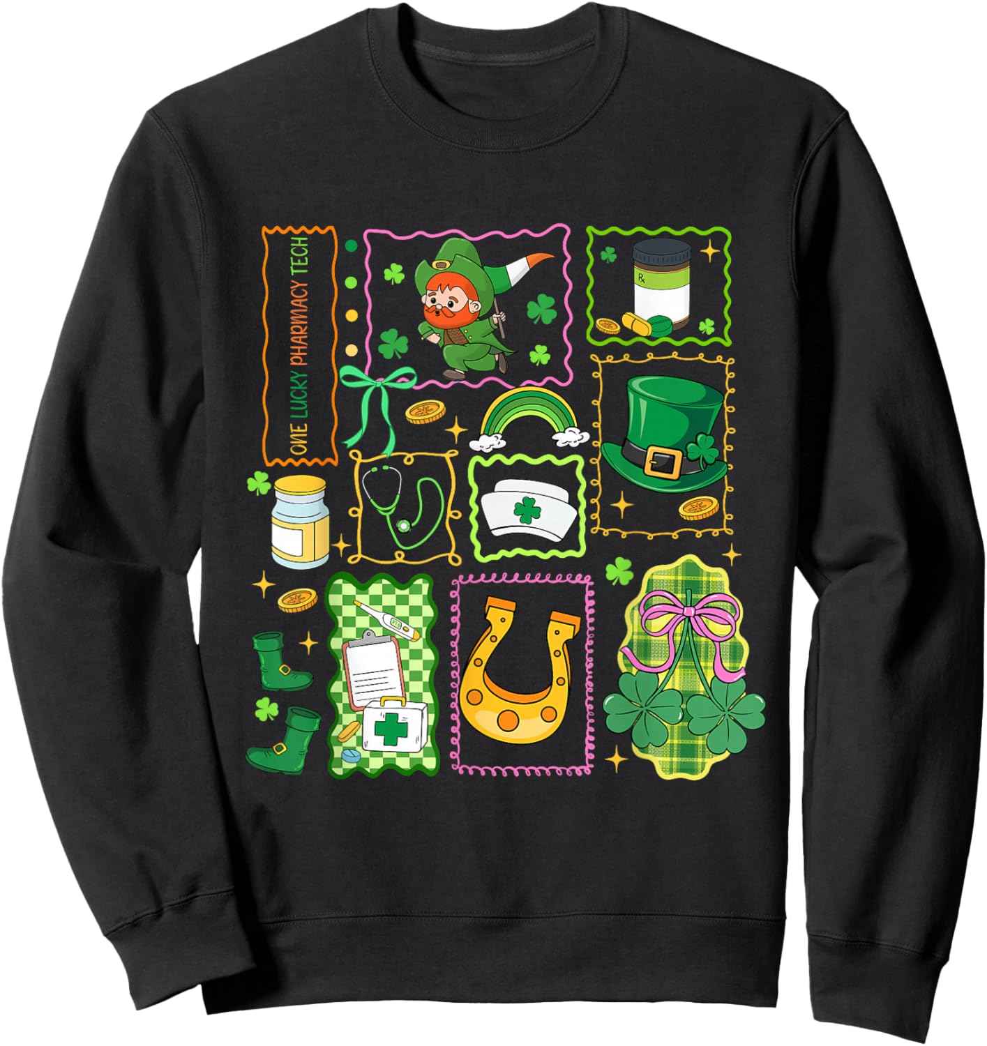 One Lucky Pharmacy Tech Shamrock Funny St Patricks Day Sweatshirt - Sweatshirt | Black
