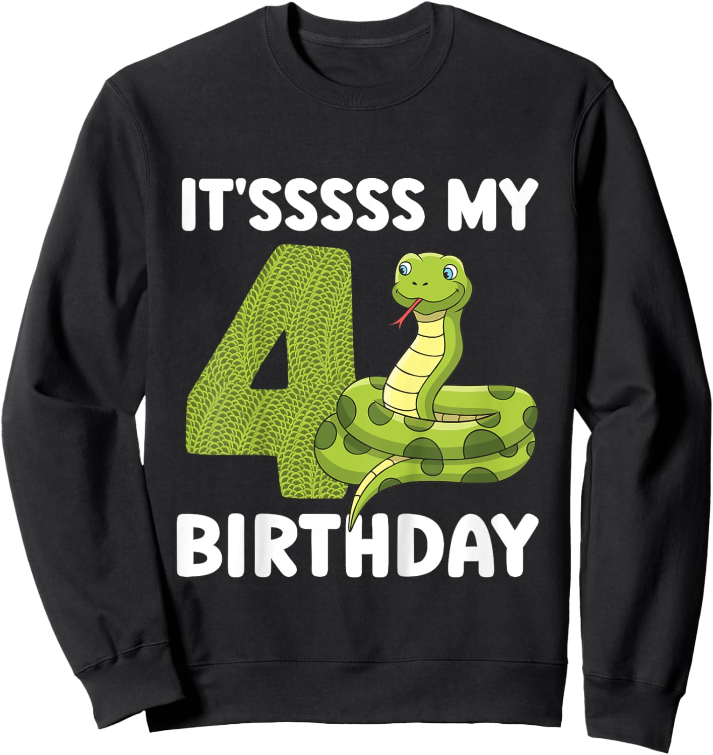 Kids 4th Reptile Birthday Four Year Old Snake Birthday Party Sweatshirt - Sweatshirt | Black