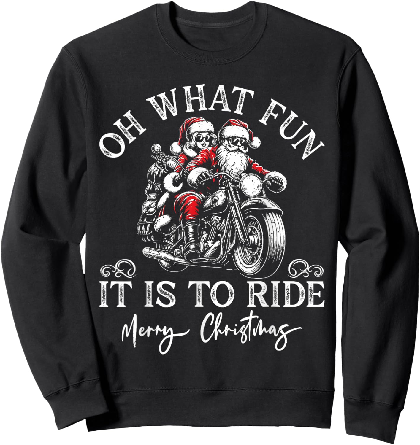 Santa & Mrs. Claus Motorcycle Ride Vintage Christmas Xmas Sweatshirt - Sweatshirt | Black