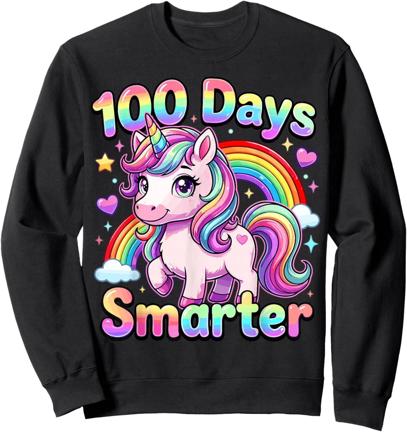 100 Days Smarter Girls Unicorn 100th Day of School Sweatshirt - Sweatshirt | Black