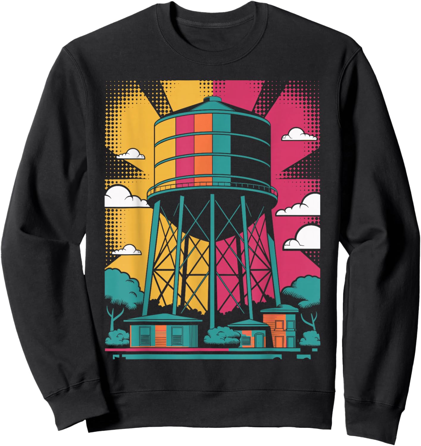 Pop Art Water Tower Urban Landscape Design Sweatshirt - Sweatshirt | Black