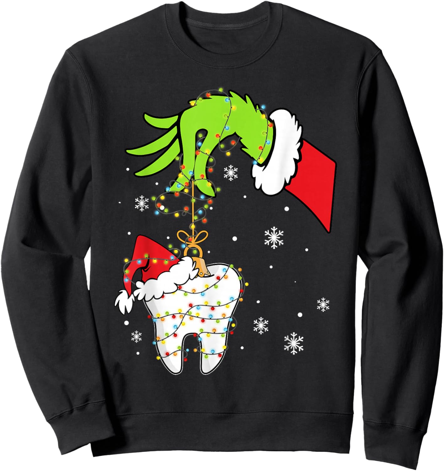Tooth Dentist Dental Assistant Teeth Christmas Xmas Lights Sweatshirt - Sweatshirt | Black