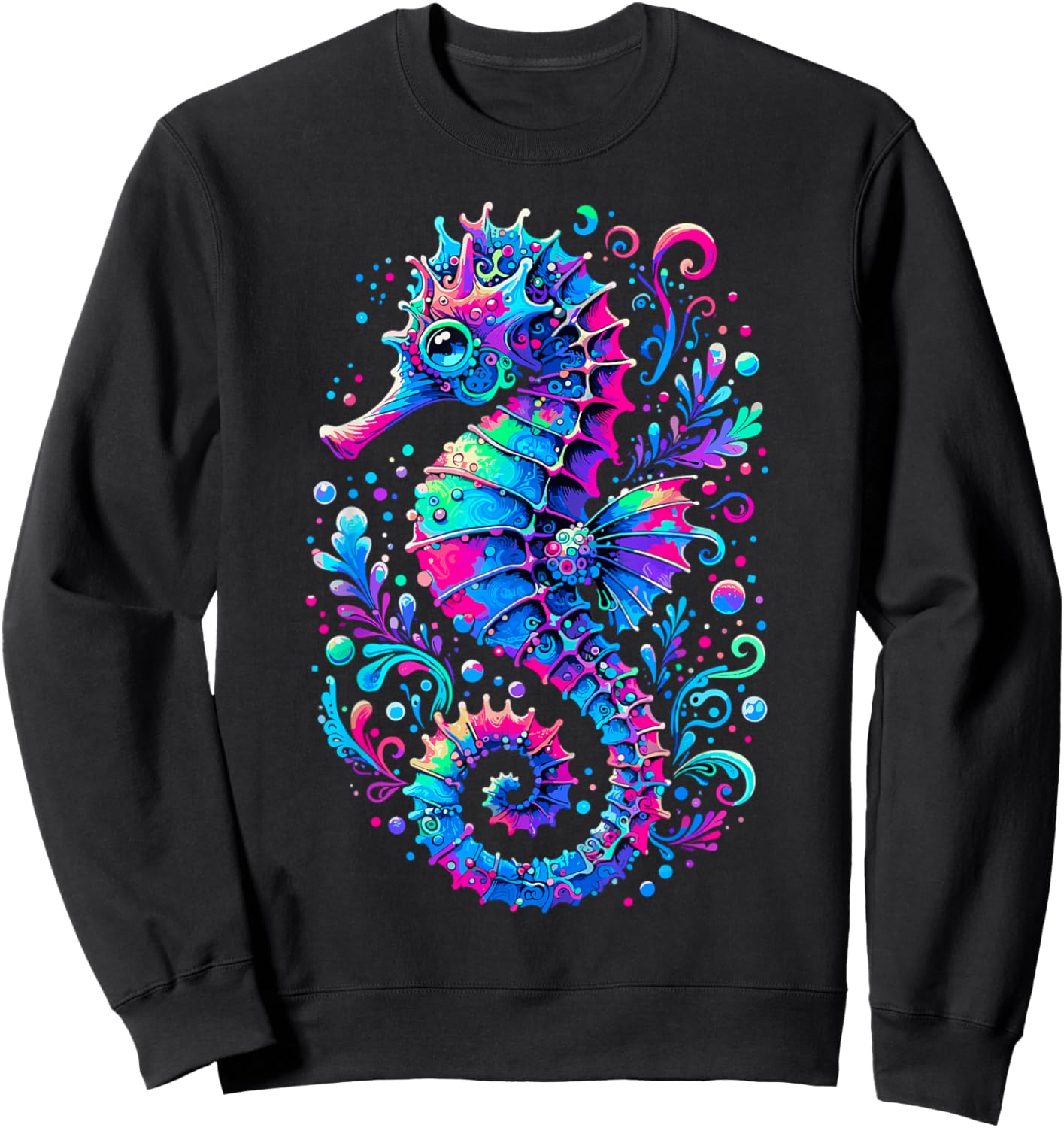 Seahorse Ocean Animal Colorful Underwater Seahorse Sweatshirt - Sweatshirt | Black