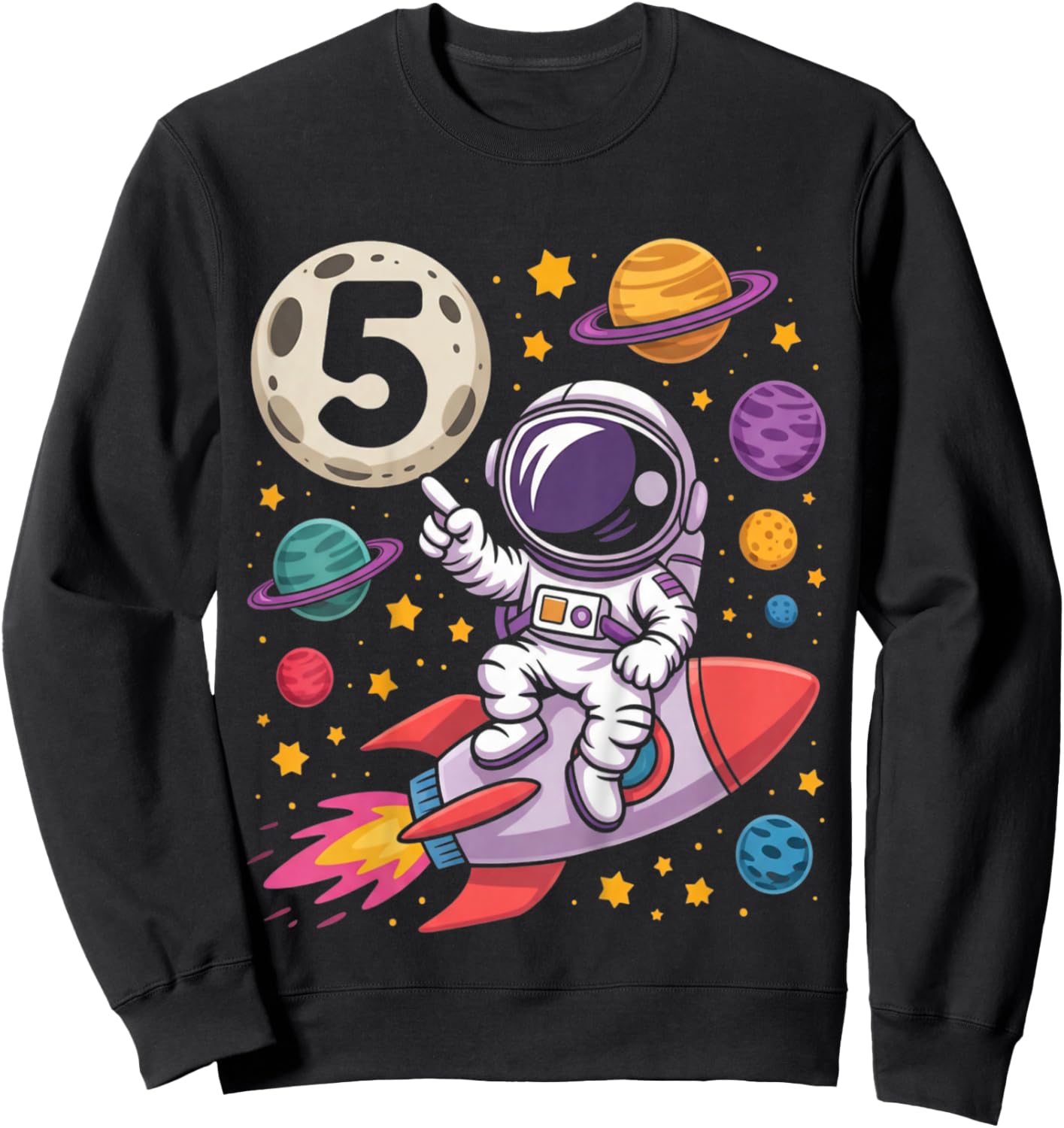 Kids 5th Birthday Astronaut Galaxy Space 5 Five Birthday Boy Kids Sweatshirt - Sweatshirt | Black