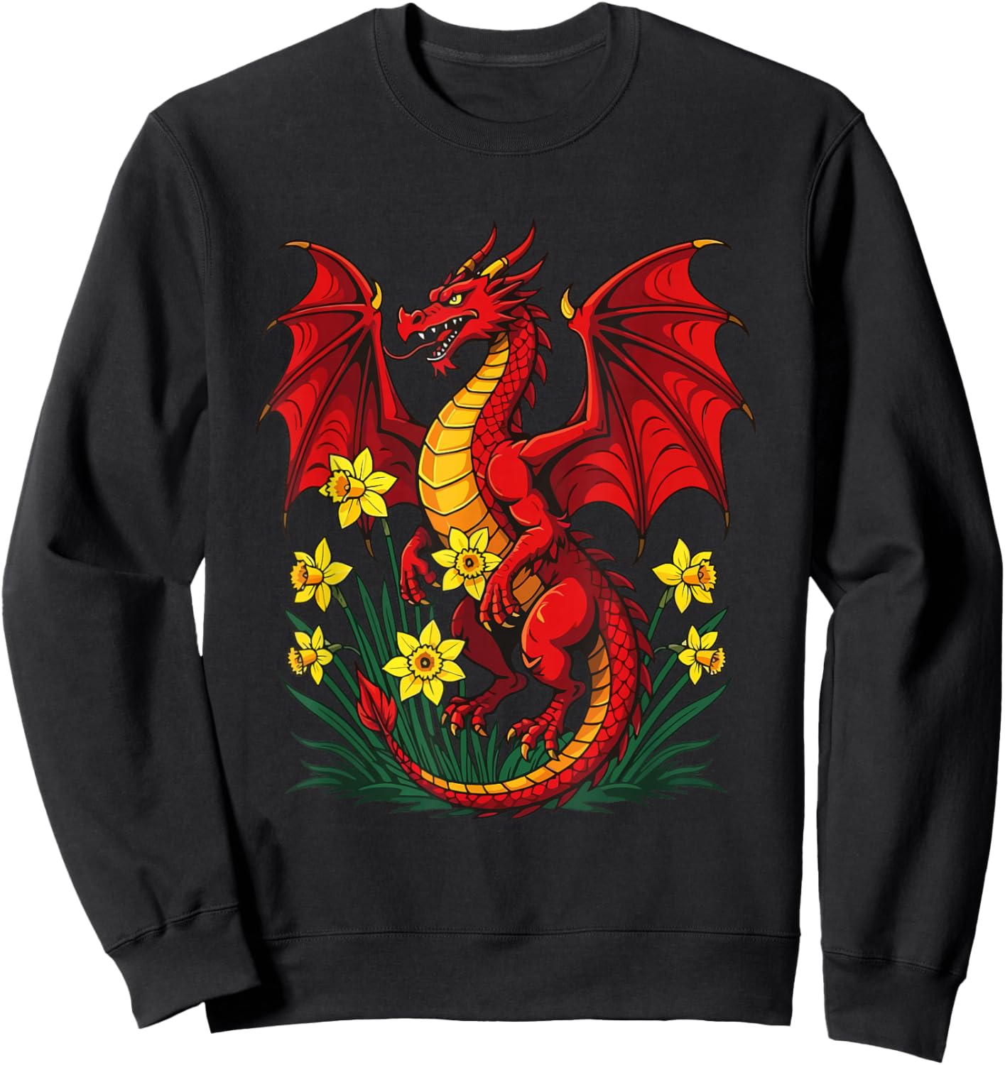 Red Dragon Stood Parmi Les Jonquilles Sweatshirt - Sweatshirt | Black