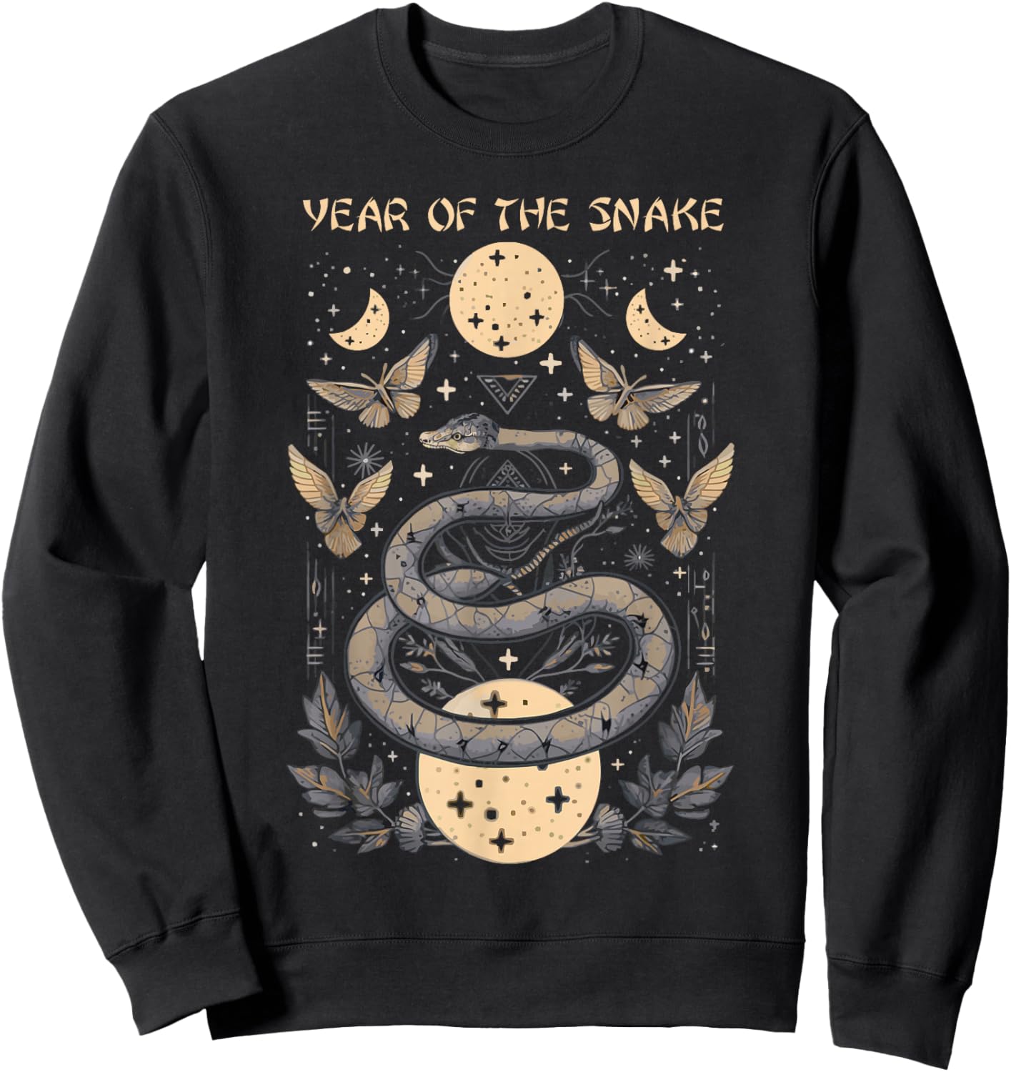 Celebrate Chinese New Year of the Snake 2025 Moon Butterfly Sweatshirt - Sweatshirt | Black