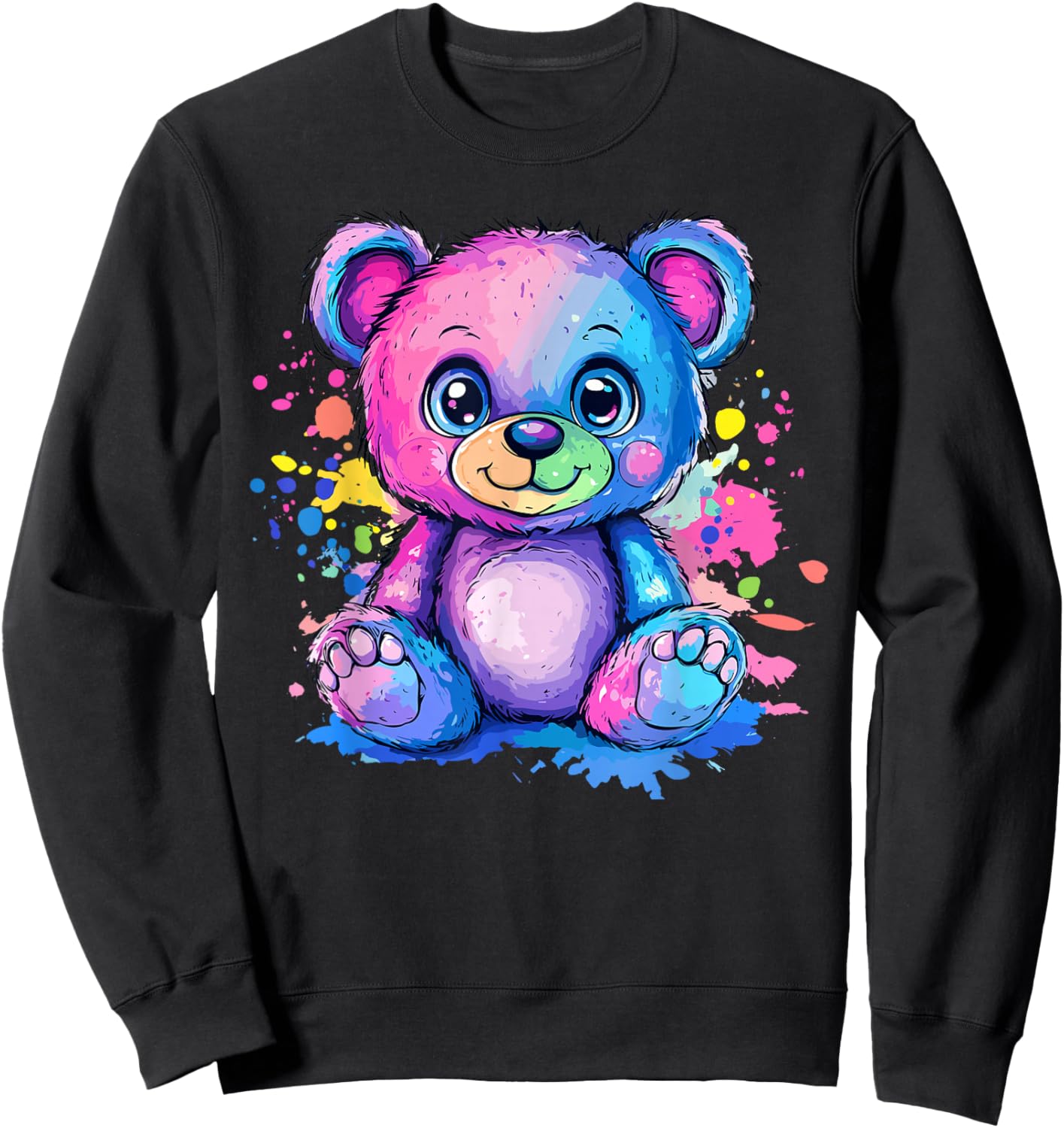 Vibrant Rainbow Teddy Bear Splash Sweatshirt - Sweatshirt | Black