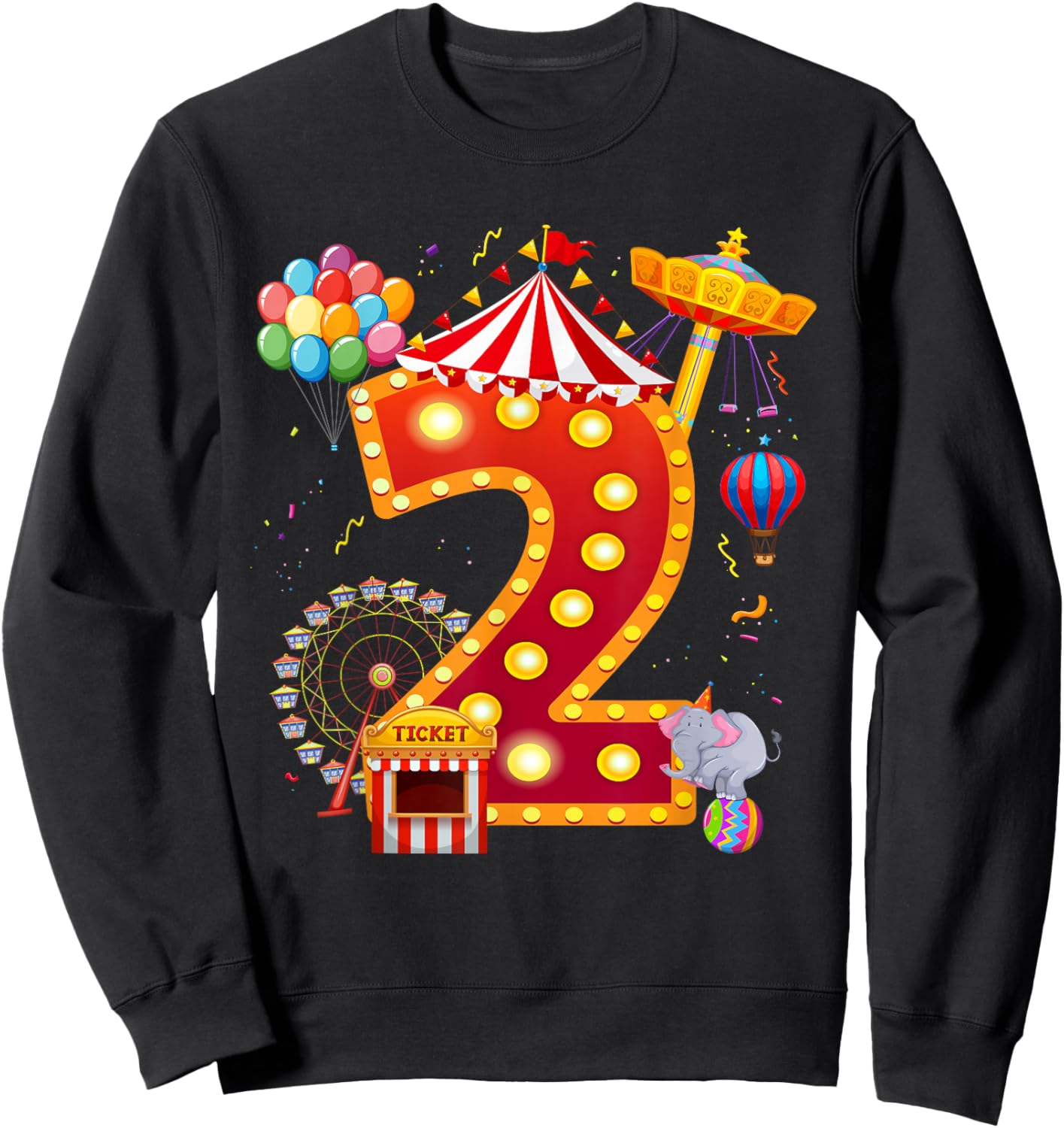 2 Year Old Carnival Circus Lover 2nd Birthday Party Sweatshirt - Sweatshirt | Black