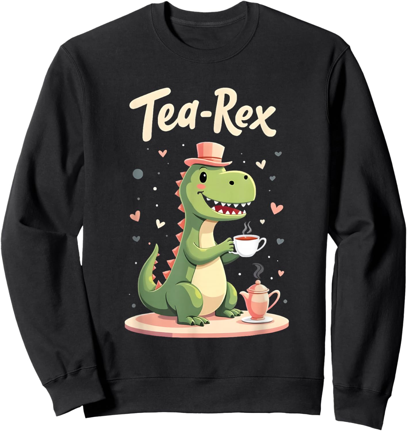 Tea-Rex Tea Time Design for Kids Funny Dinosaur Sweatshirt - Sweatshirt | Black