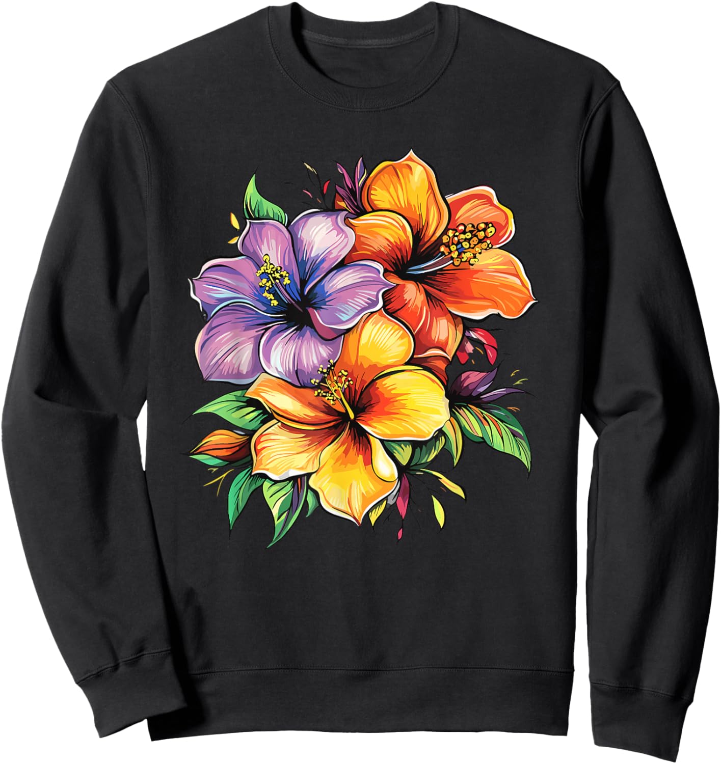 Hawaiian Hibiscus Bouquet Tropical Summer Flowers Sweatshirt - Sweatshirt | Black
