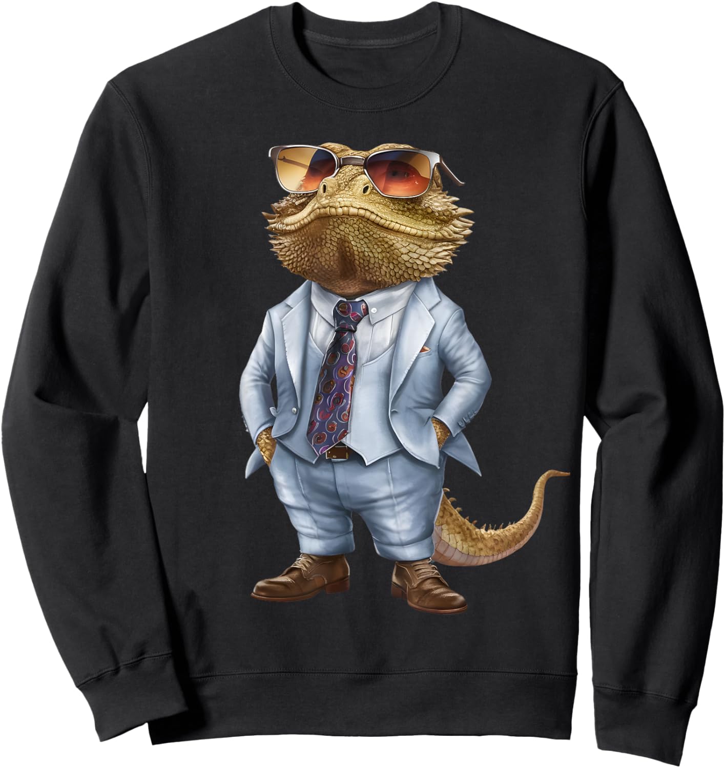 Men Woman Bearded Dragon In Suit Bearded Dragon Sweatshirt - Sweatshirt | Black