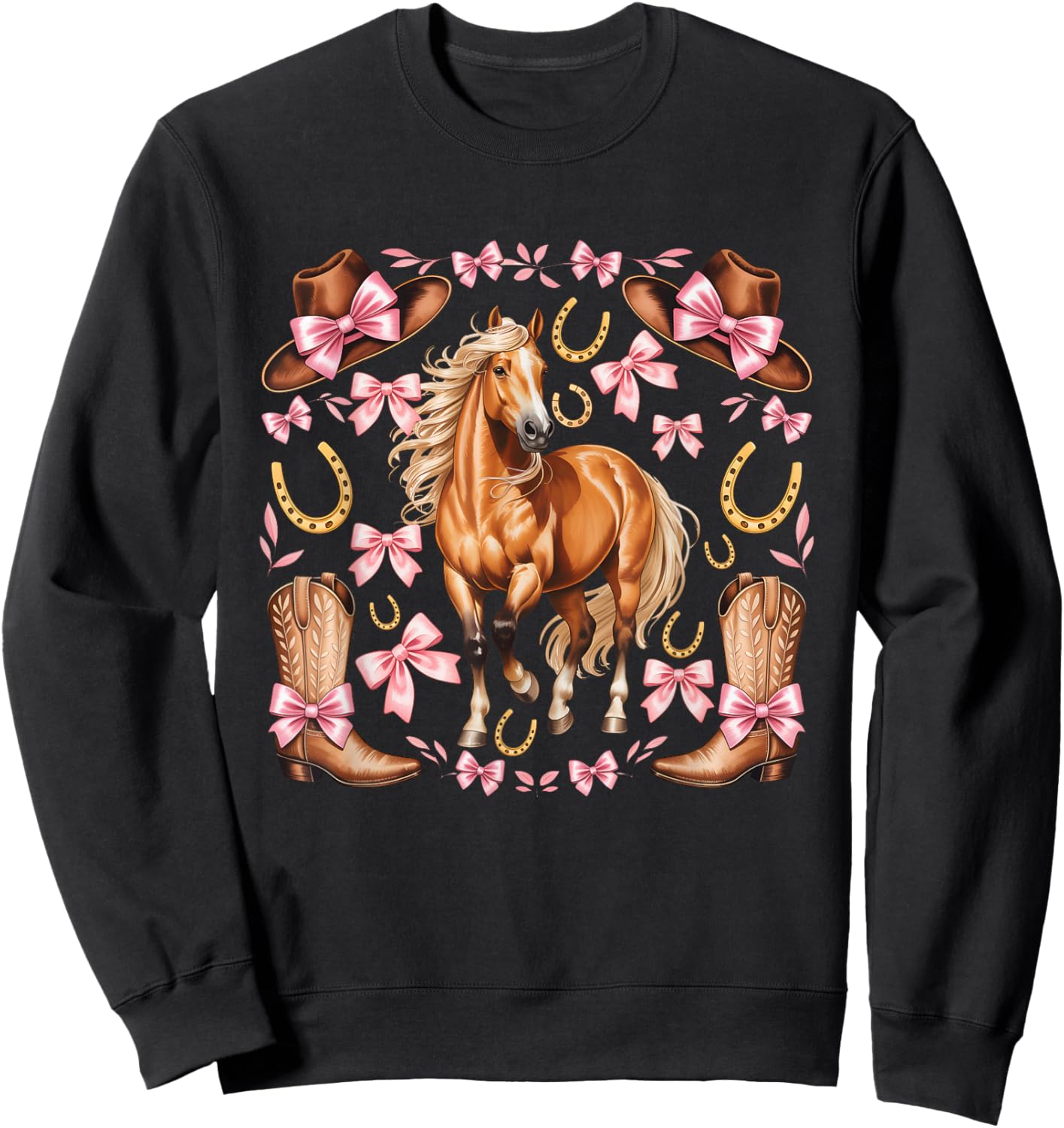 Western Girl Country Rodeo Pink Cowgirl Horse Coquette Bow Sweatshirt - Sweatshirt | Black