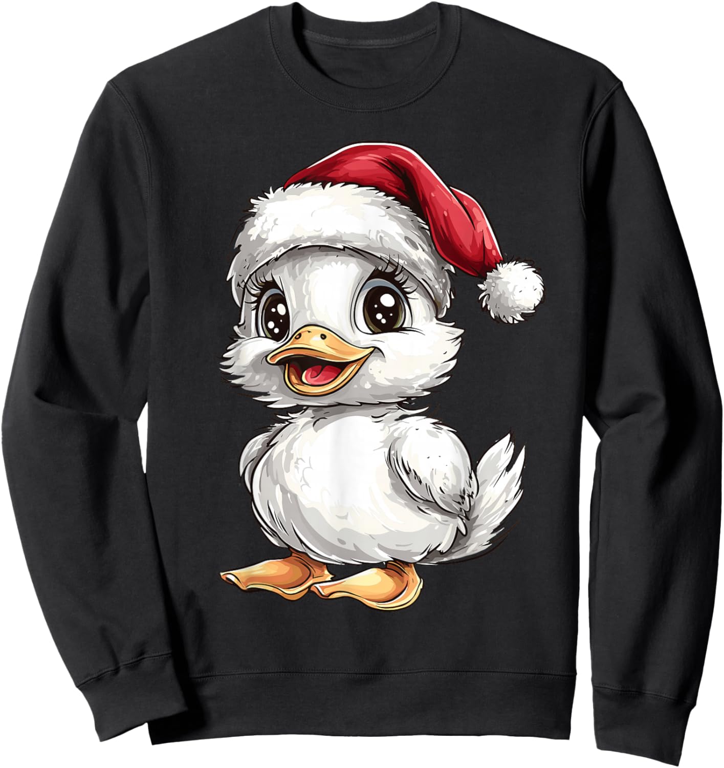 Duck Santa Hat Funny Girls Kids Duck Lovers Christmas Pajama Sweatshirt - Sweatshirt | Black