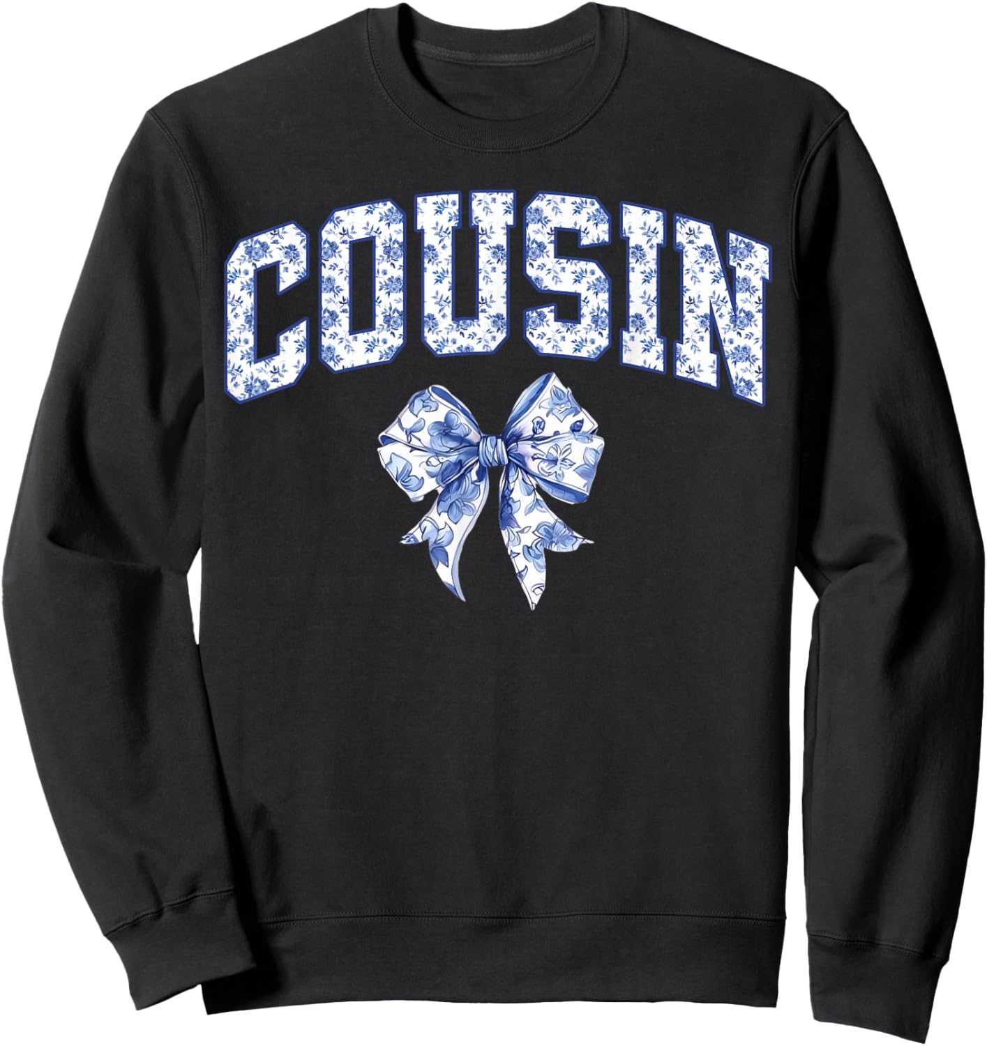 Cousin Coquette Toile Blue Bow Floral Family Matching Sweatshirt - Sweatshirt | Black