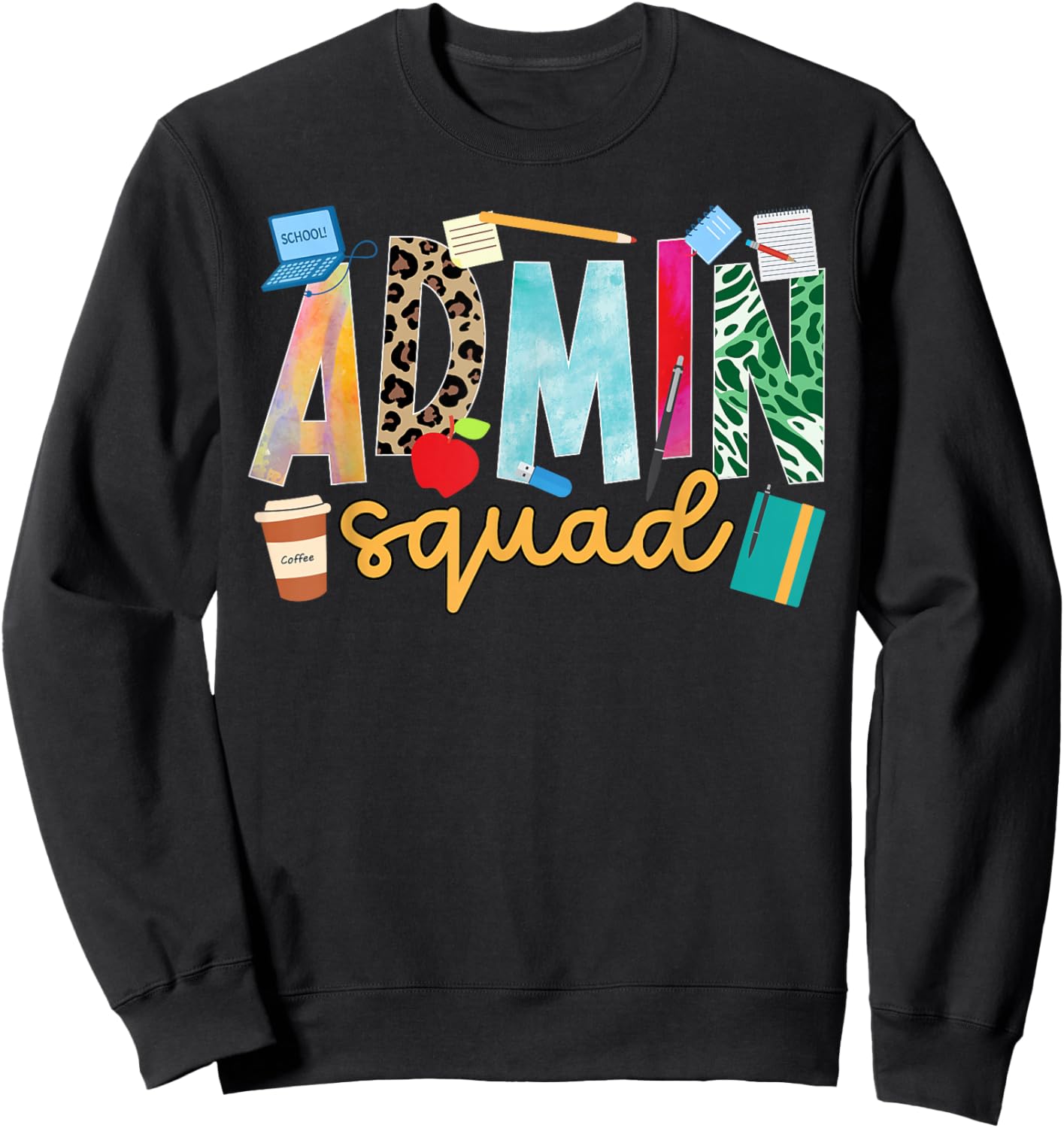 Admin Squad Leopard School Administrator School Admin Sweatshirt - Sweatshirt | Black