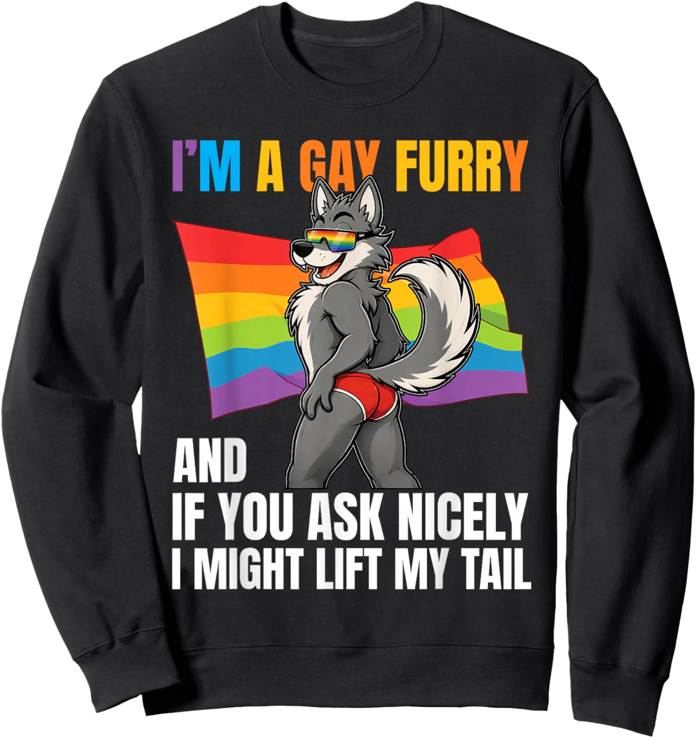 Funny Gay Furry Tail Pride Rainbow Queer Fox CSD Party LGBTQ Sweatshirt - Sweatshirt | Black