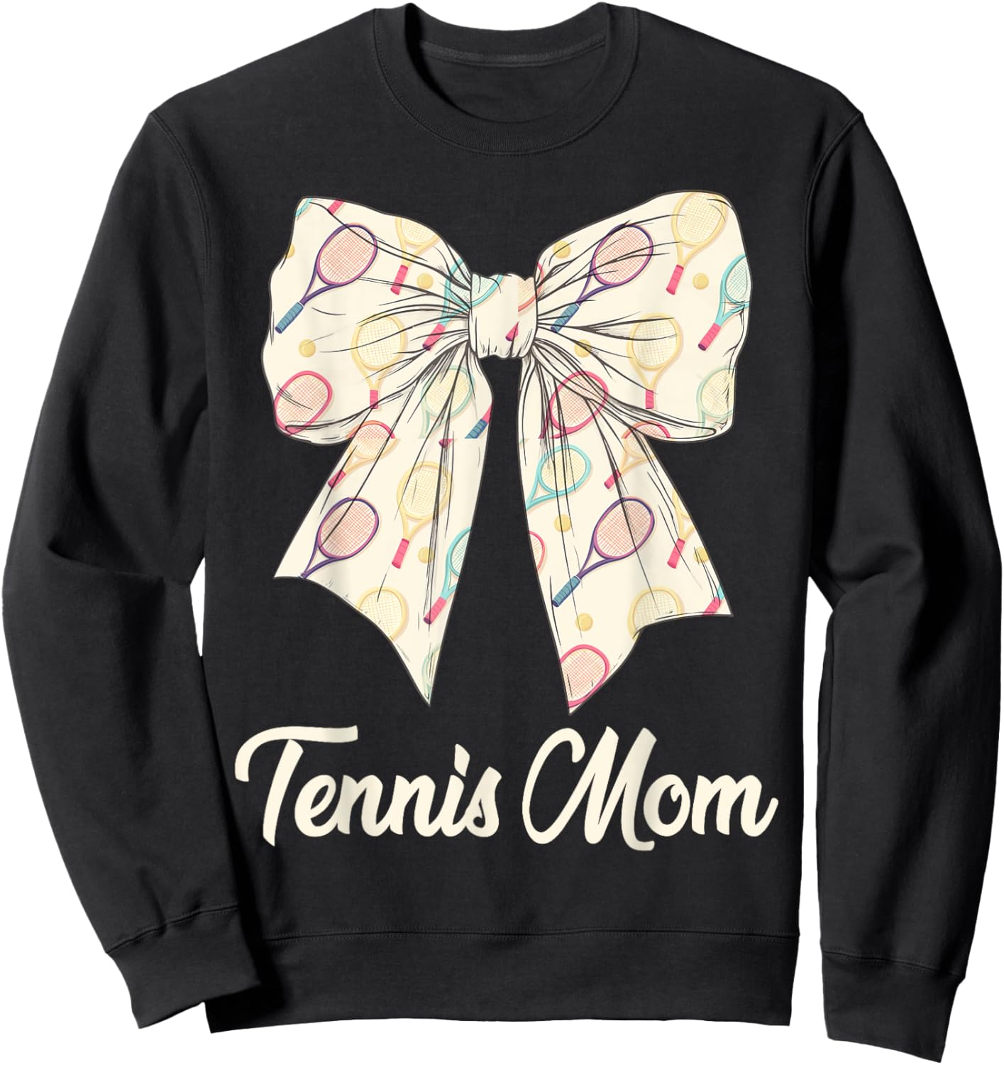 Tennis Mom Coquette Bow Cute Tennis Lovers Mothers Day Sweatshirt - Sweatshirt | Black