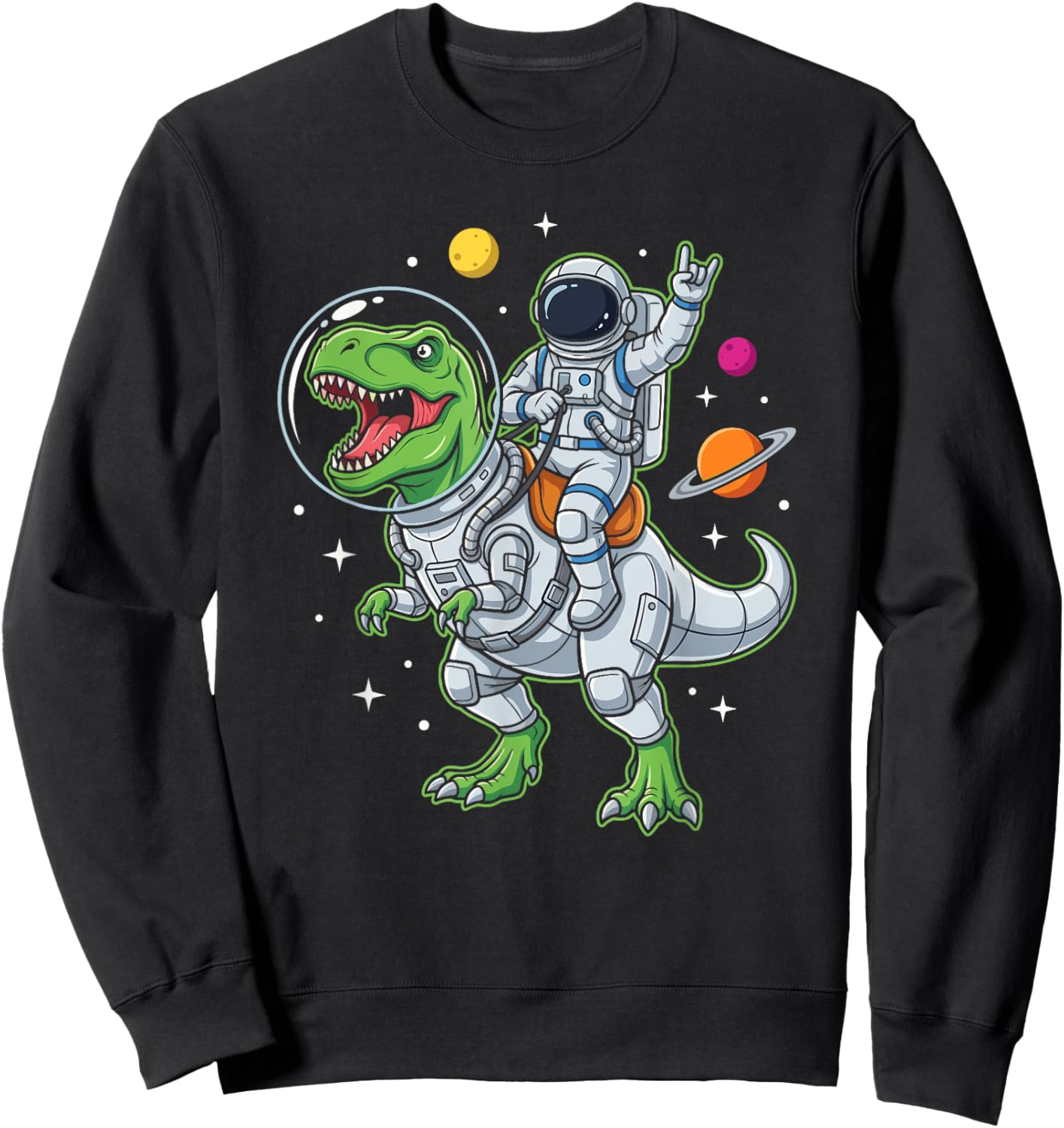 Astronaut Riding T Rex Dinosaur in Space Sweatshirt - Sweatshirt | Black