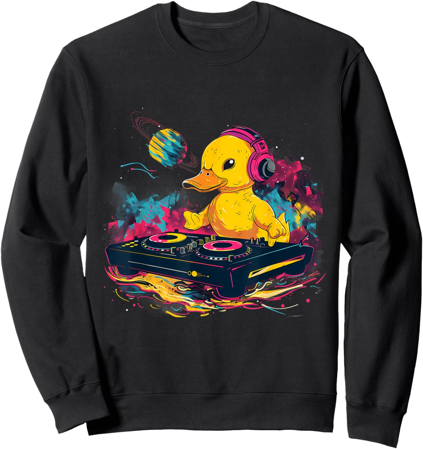Rubber Duck Turntable DJ Music DJ Rubber Duckie Watercolor Sweatshirt - Sweatshirt | Black