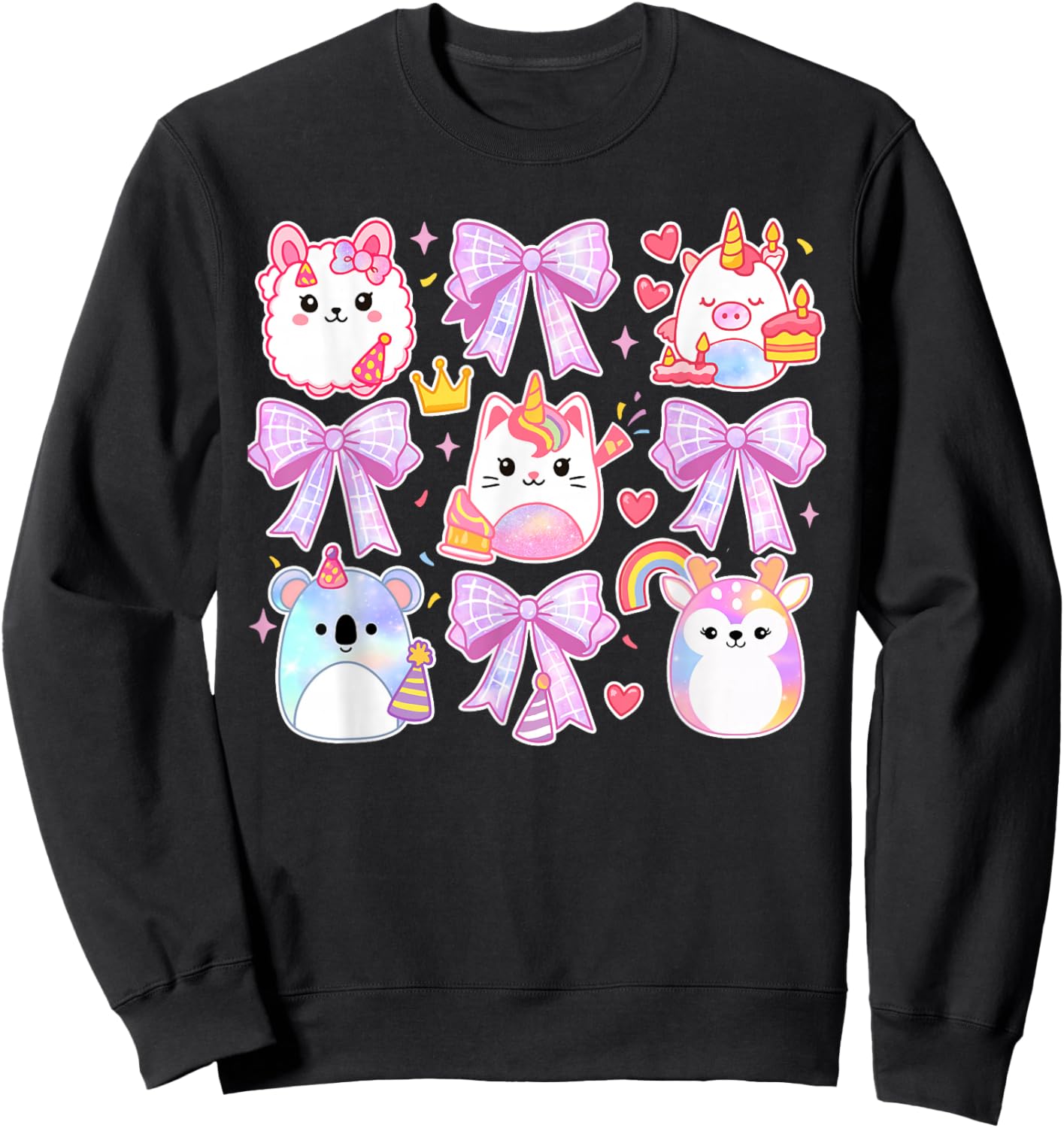 Cute Coquette Bow Squish Girls Kids Sweatshirt - Sweatshirt | Black