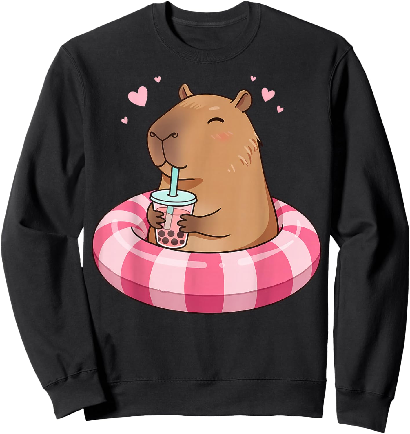 Capybara On Pool Float Drinking Boba Bubble Tea Kids Girls Sweatshirt - Sweatshirt | Black