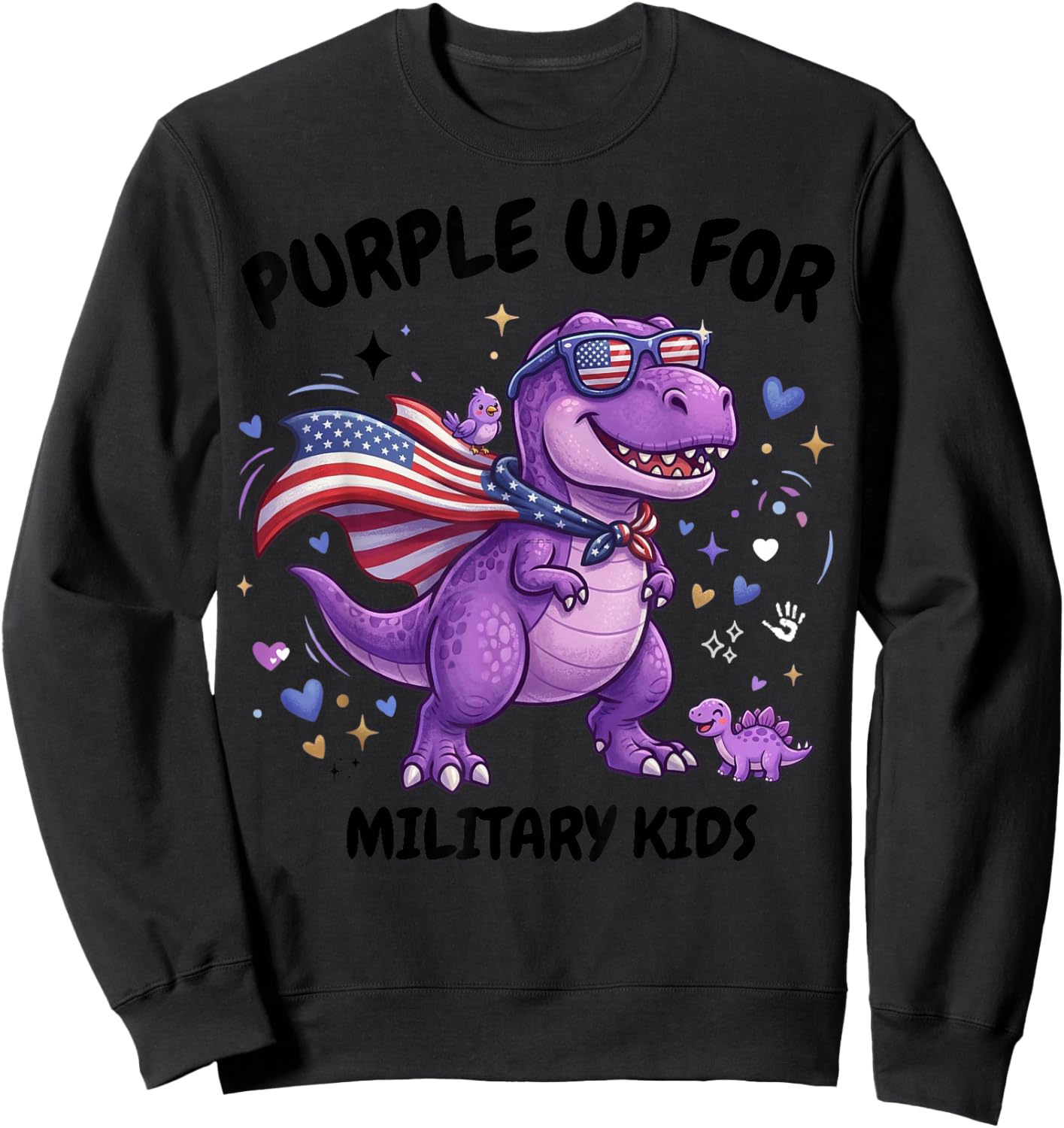 Purple Up for Military Kids Military Child Month Dinosau Sweatshirt - Sweatshirt | Black
