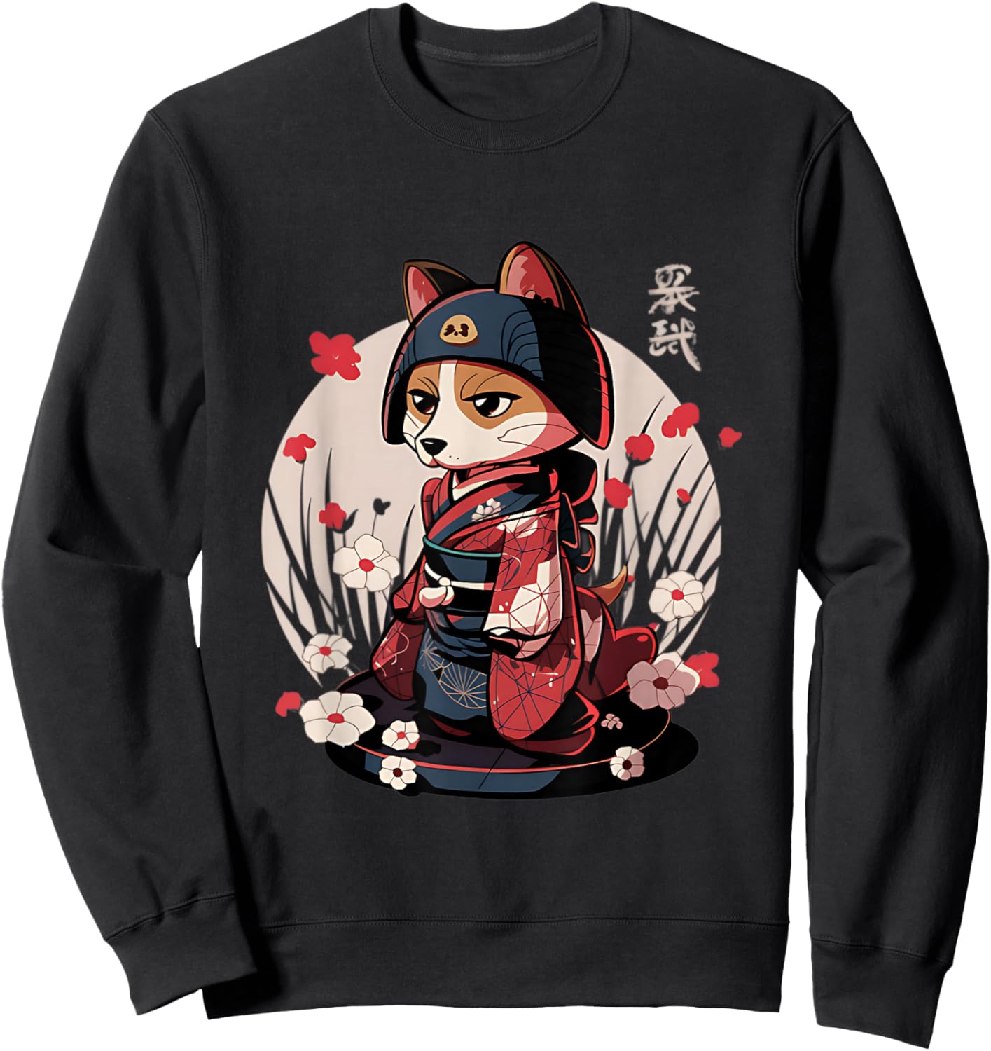 Japanese Samurai Dog Tattoo Kawaii Ninja Dog Sweatshirt - Sweatshirt | Black