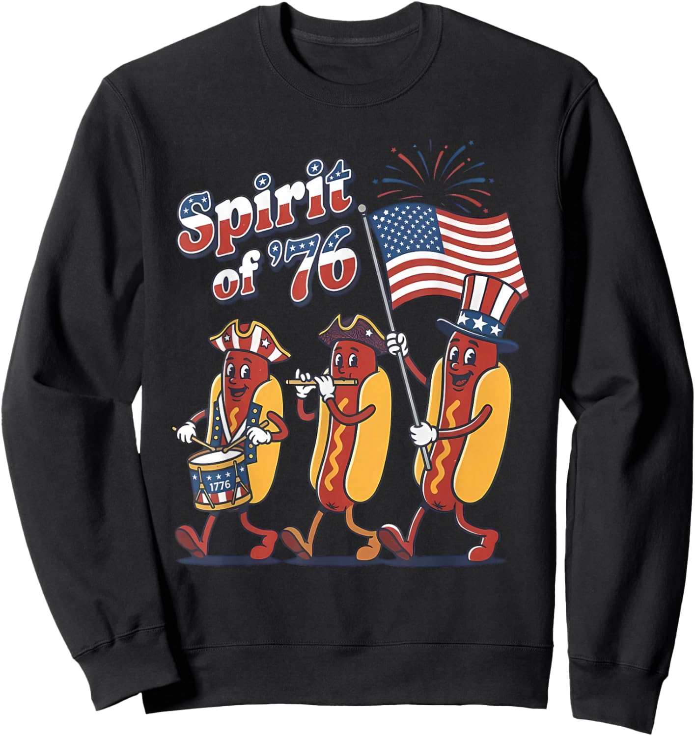 Spirit of 76 Patriotic Hot Dog Parade Patriotic 4th July Sweatshirt - Sweatshirt | Black