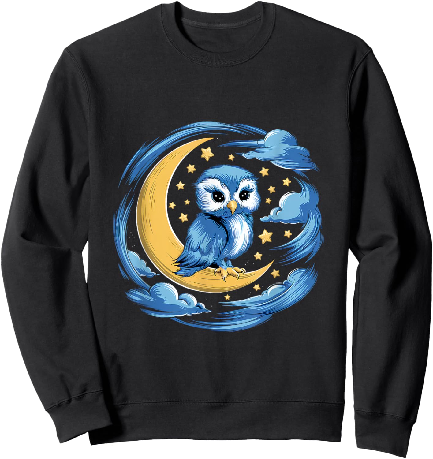 Lovely Owl Sitting On Crescent Moon With Stars Sweatshirt - Sweatshirt | Black
