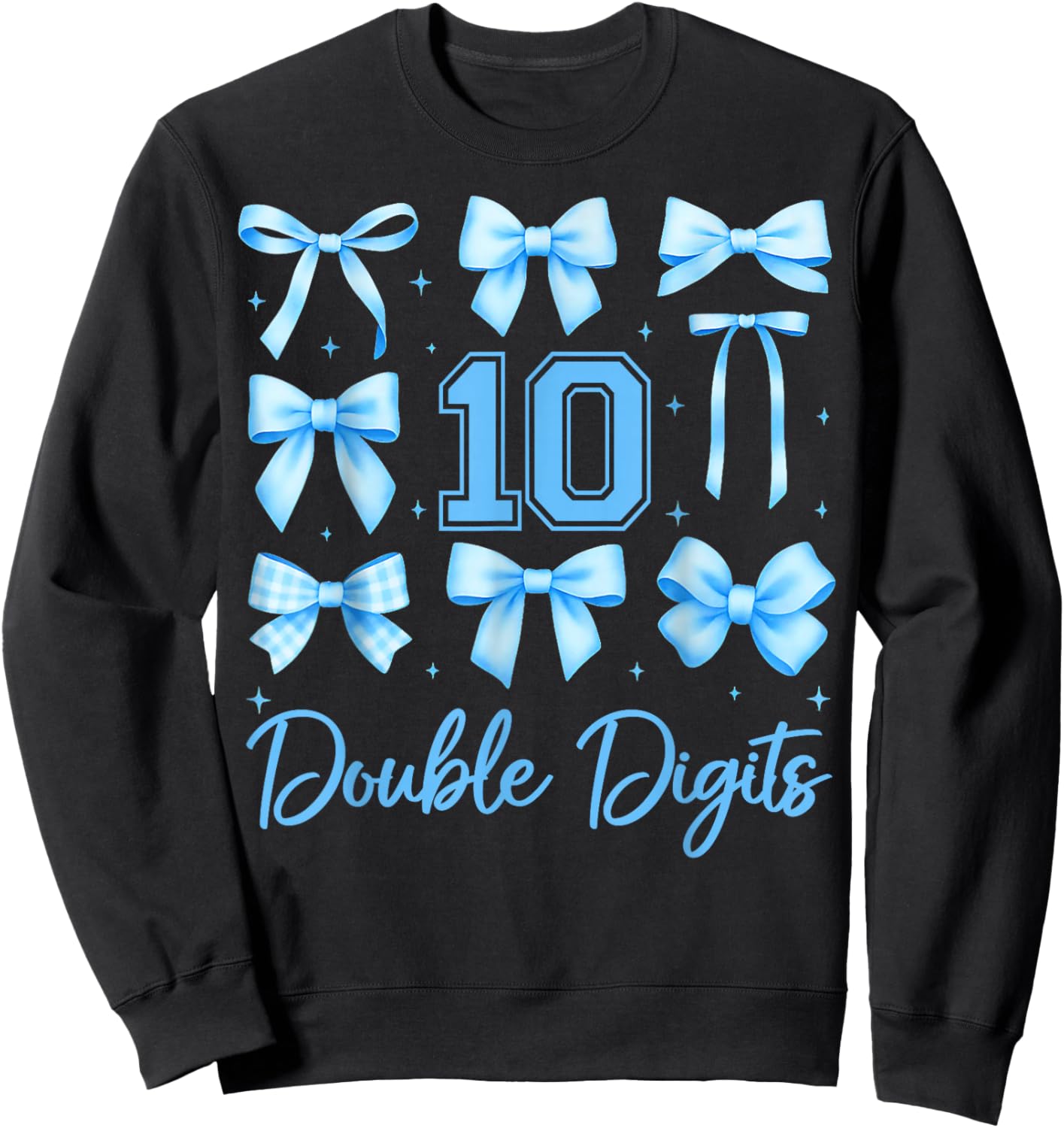 Kids 10th Birthday Girl Blue Coquette Bow Double Digits Bday Sweatshirt - Sweatshirt | Black
