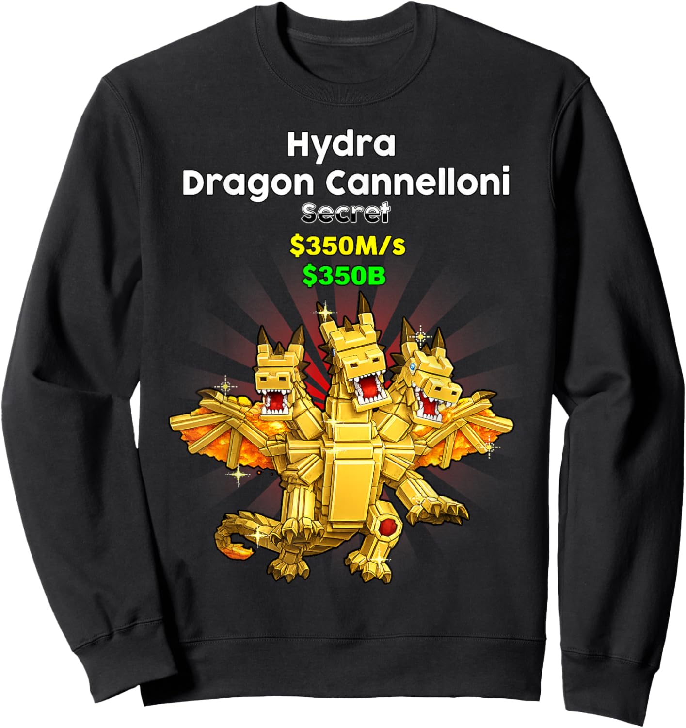 Secret Hydra Dragon Cannelloni Brainrot for Boys Kids Teens Sweatshirt - Sweatshirt | Black