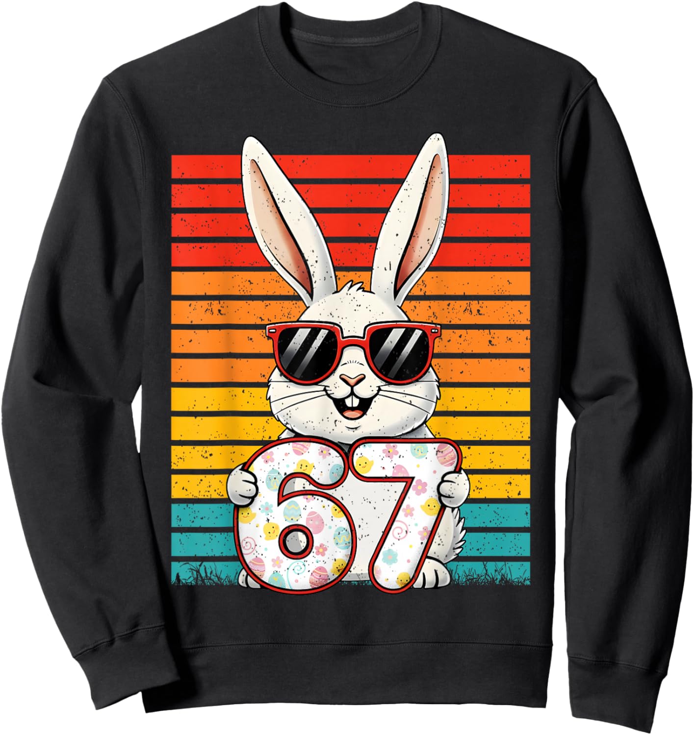 Retro Happy Easter Bunny 67 Six Seven Meme Boy Girl Kid Sweatshirt - Sweatshirt | Black