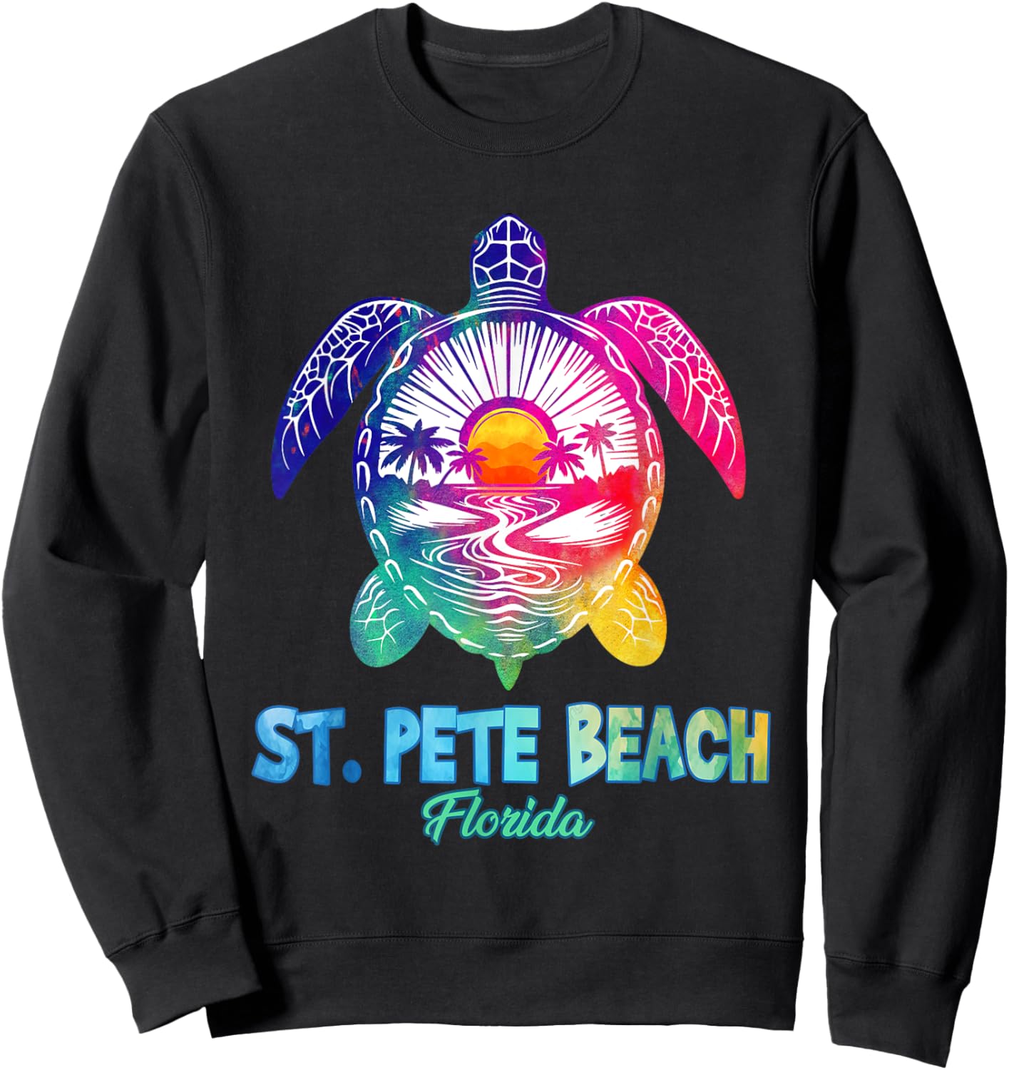 St. Pete Beach Tie Dye Sea Turtle Florida Vacation Sweatshirt - Sweatshirt | Black